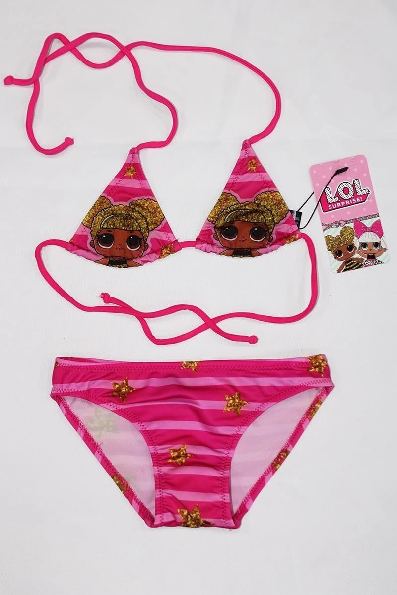 Lol Bebekli Sarı Yıldızlı Kız Çocuk Üçgen Bikini Takımı
