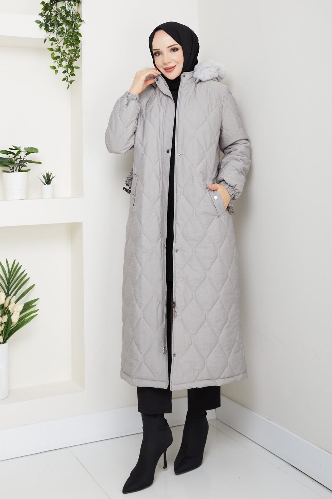 BELİ KEMERLİ KAPİTONE MONT / Gri