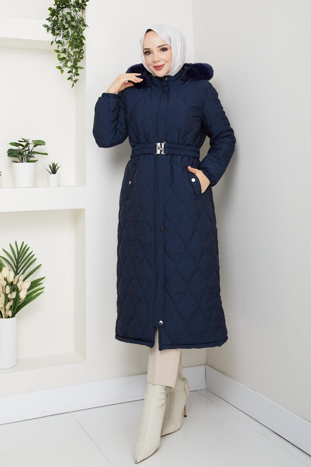 BELİ KEMERLİ KAPİTONE MONT / Lacivert