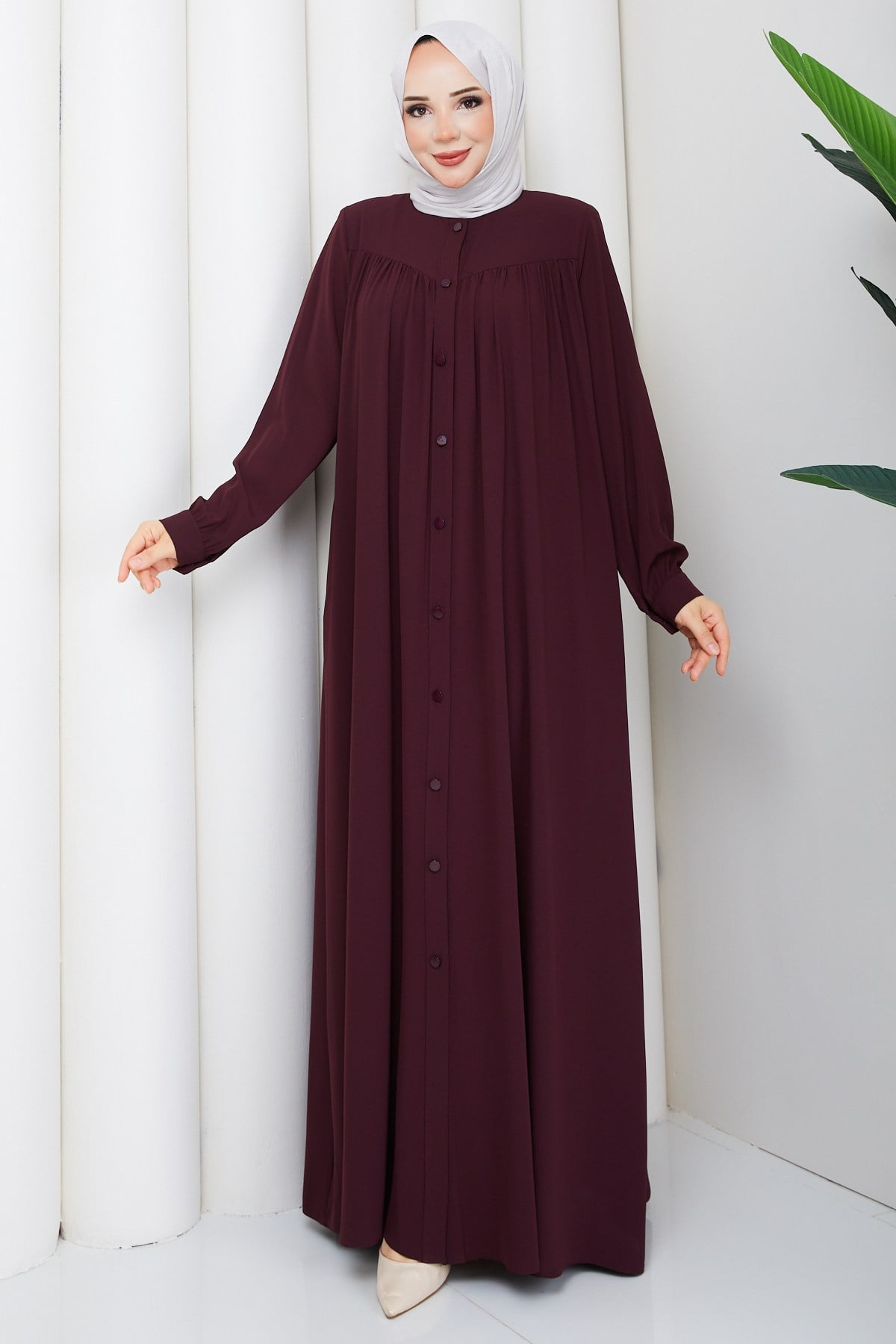 DÜĞMELİ FERACE / Bordo