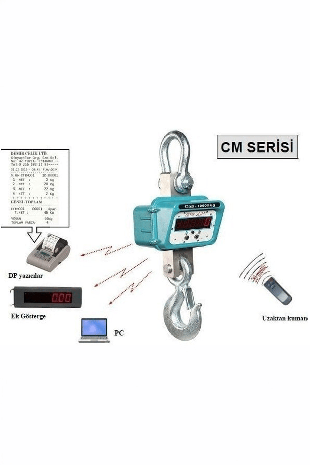 Densi -CM 10 Ton Askılı Yazıcılı Vinç Kantarı Kumandalı Yazıcılı