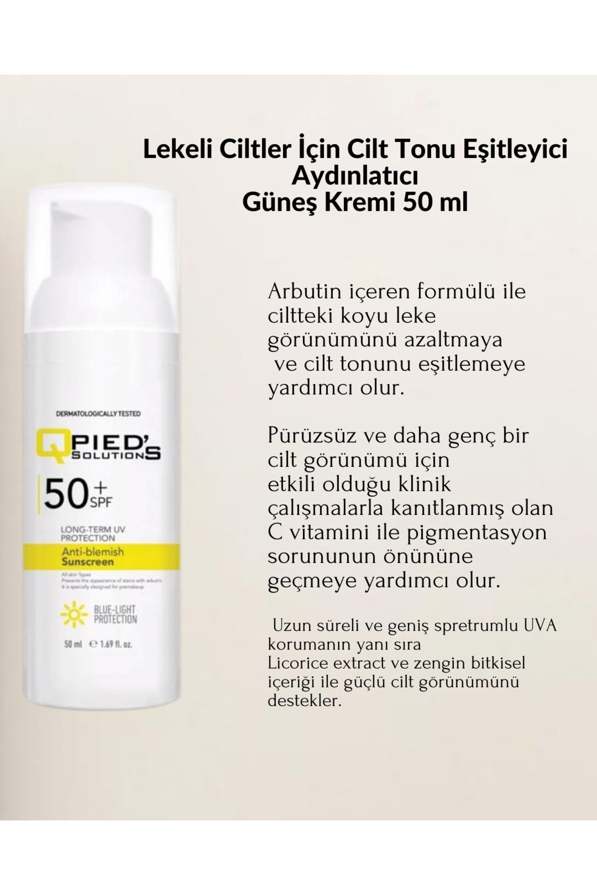 50 Spf Leke Karşıtı Yüksek Koruyucu Yüz Güneş Kremi 50 ml