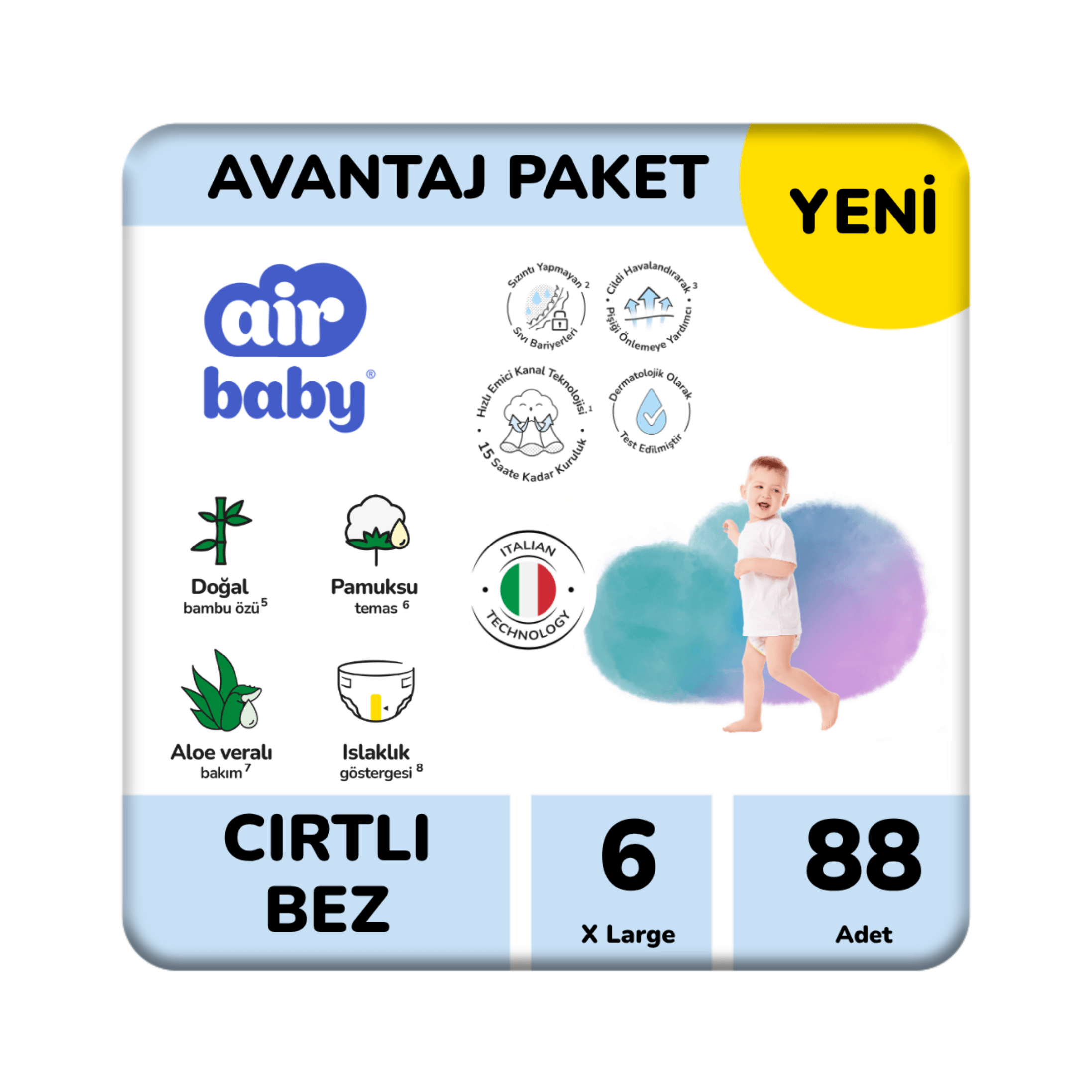 Air Baby Avantaj Paket X Large Bebek Bezi 6 Numara 88 Adet 15+ Kg