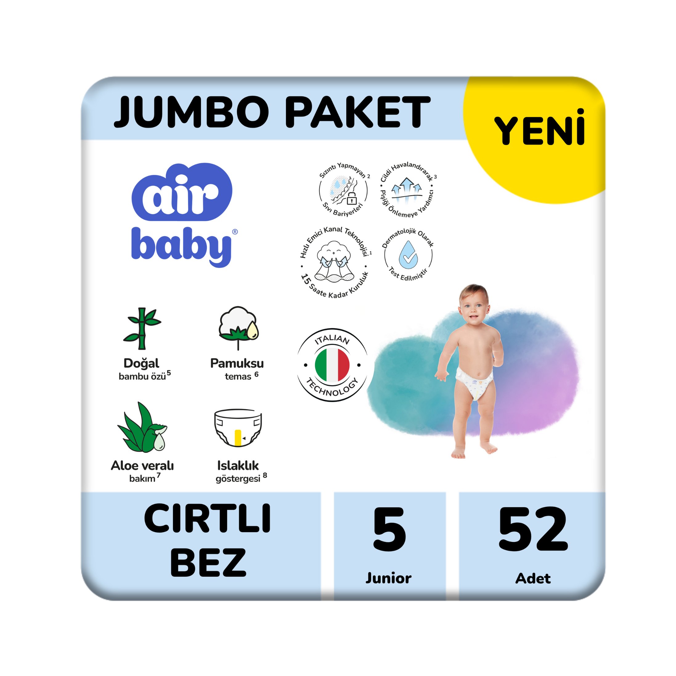 Air Baby Jumbo Paket Junior Bebek Bezi 5 Numara 52 Adet 11-18 Kg