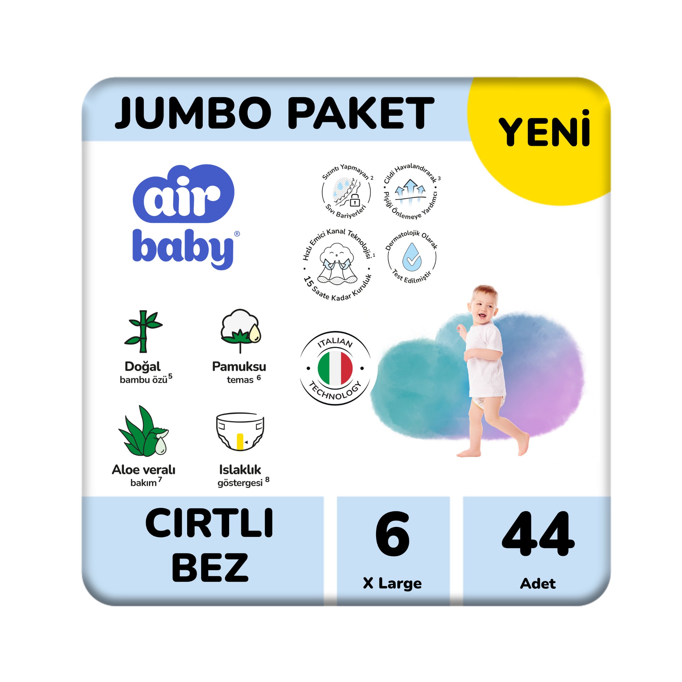 Air Baby Jumbo Paket X Large Bebek Bezi 6 Numara 44 Adet 15+ Kg