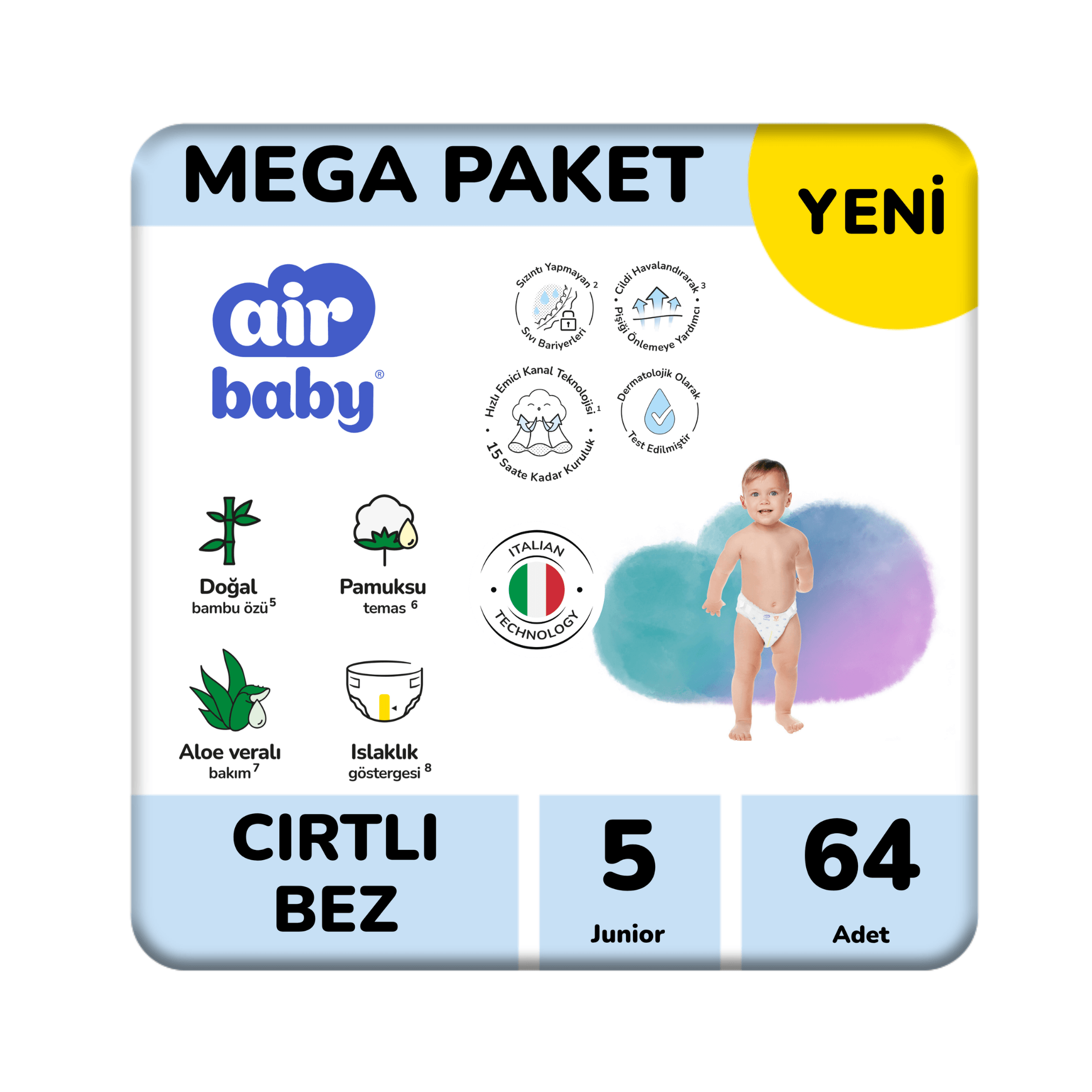 Air Baby Mega Paket Junior Bebek Bezi 5 Numara 64 Adet 11-18 Kg