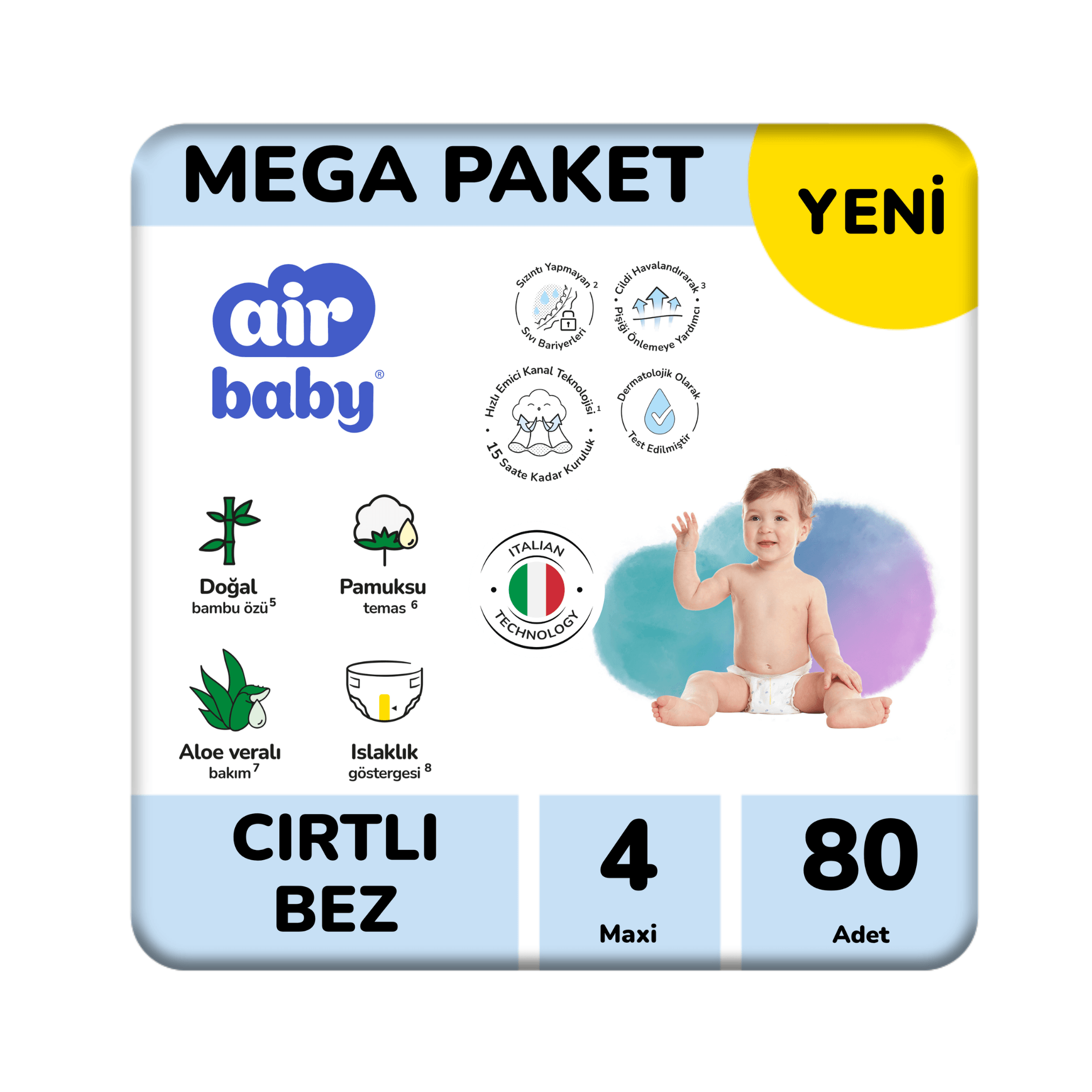 Air Baby Mega Paket Maxi Bebek Bezi 4 Numara 80 Adet 8-14 Kg