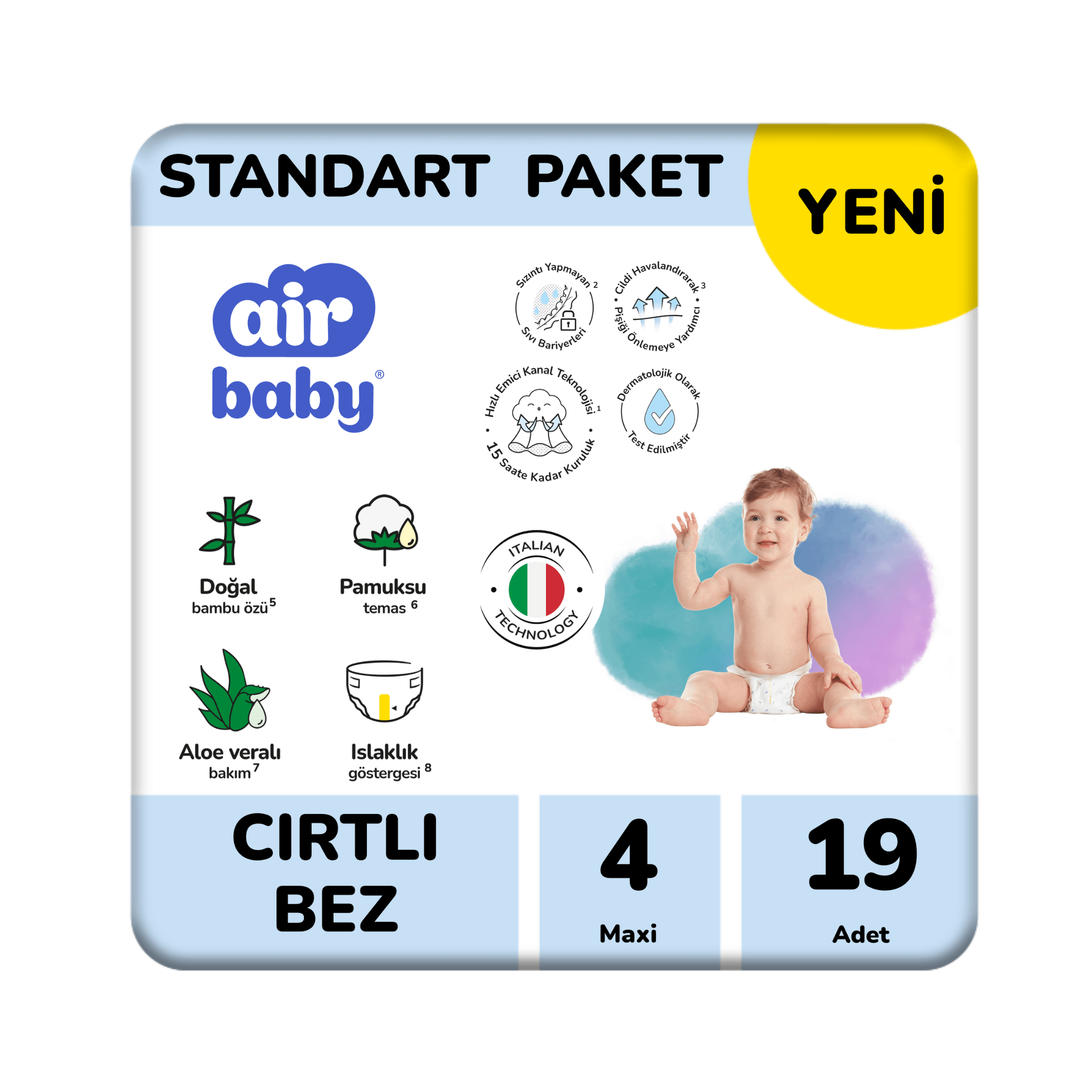 Air Baby Standart Paket Maxi Bebek Bezi 4 Numara 19 Adet 8-14 Kg