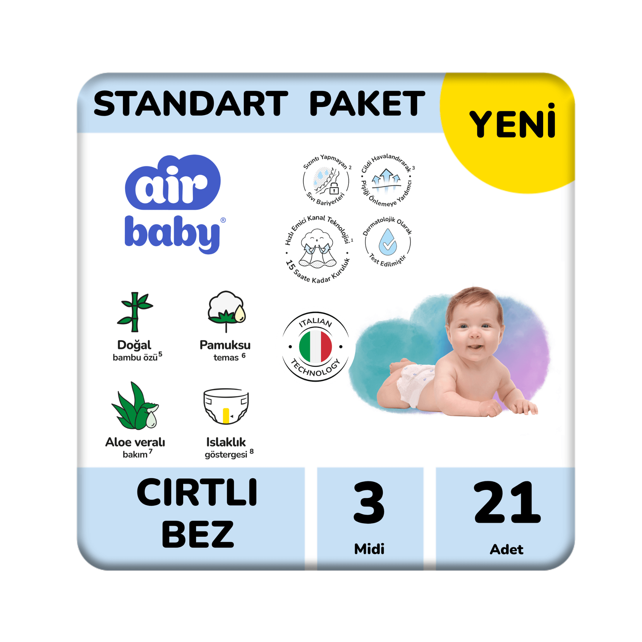 Air Baby Standart Paket Midi Bebek Bezi 3 Numara 21 Adet 4-9 Kg