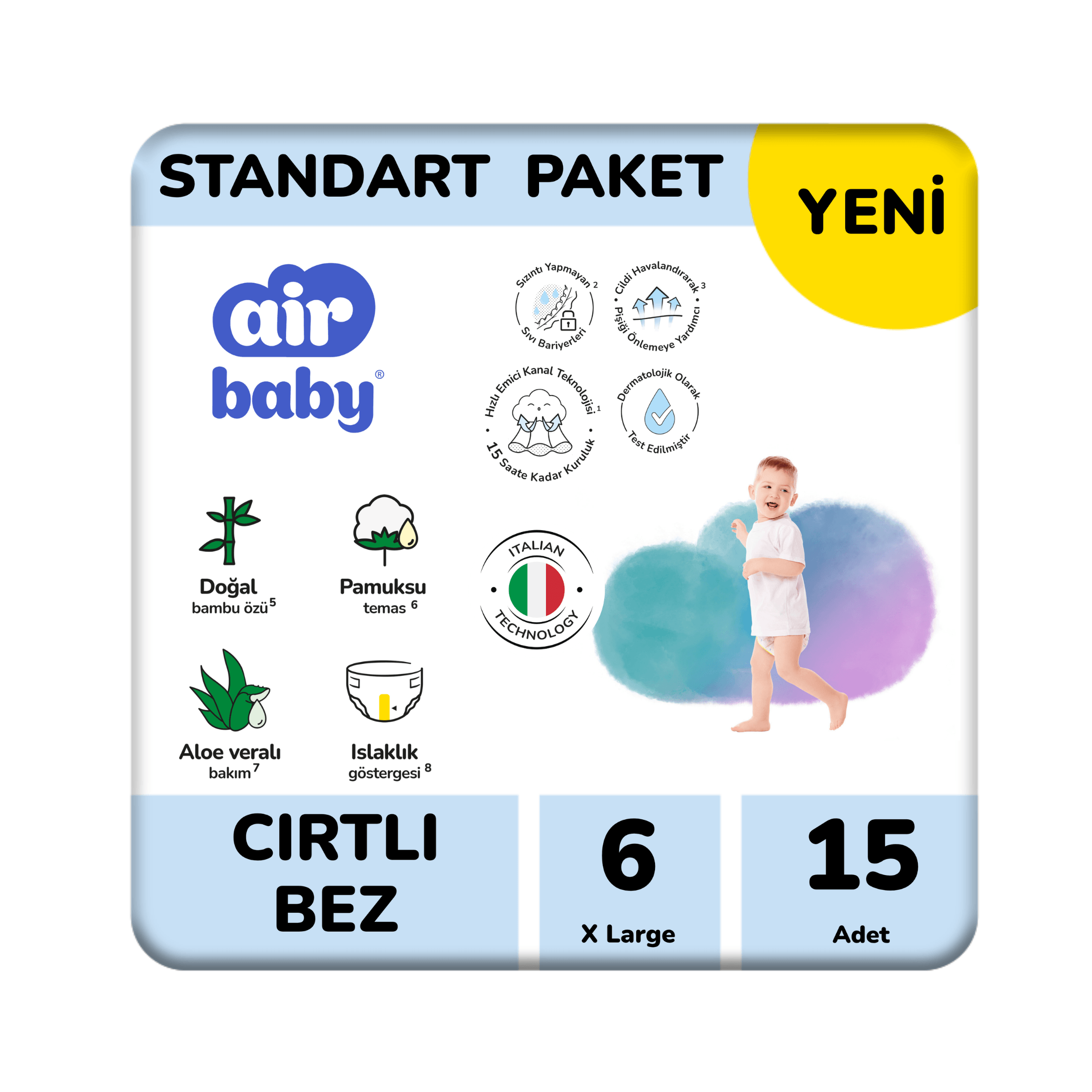 Air Baby Standart Paket X Large Bebek Bezi 6 Numara 15 Adet 15+ Kg
