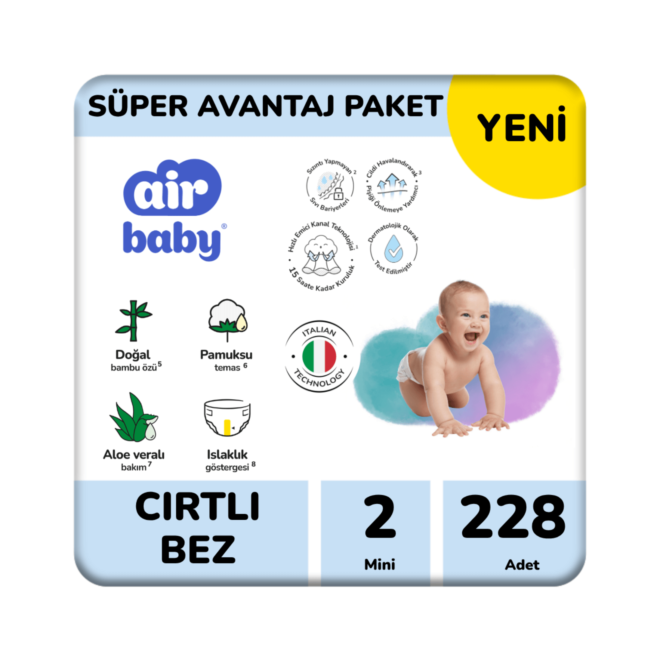 Air Baby Süper Avantaj Paket Mini Bebek Bezi 2 Numara 228 Adet 3-6Kg