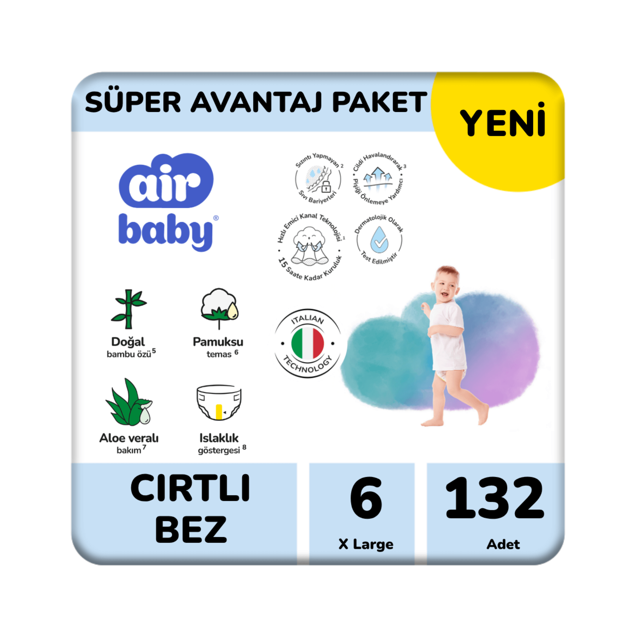 Air Baby Süper Avantaj Paket X Large Bebek Bezi 6 Numara 132 Adet 15+ Kg