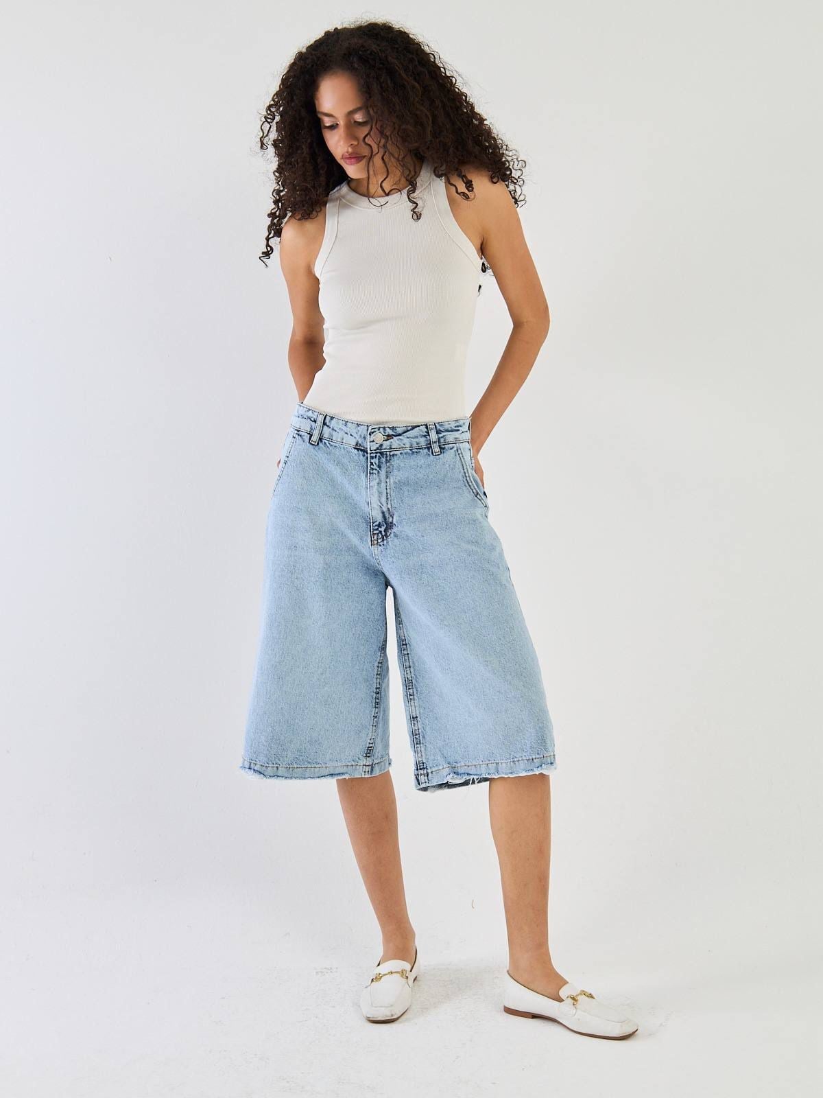 Açık Mavi Boyfriend Bermuda Jean Şort