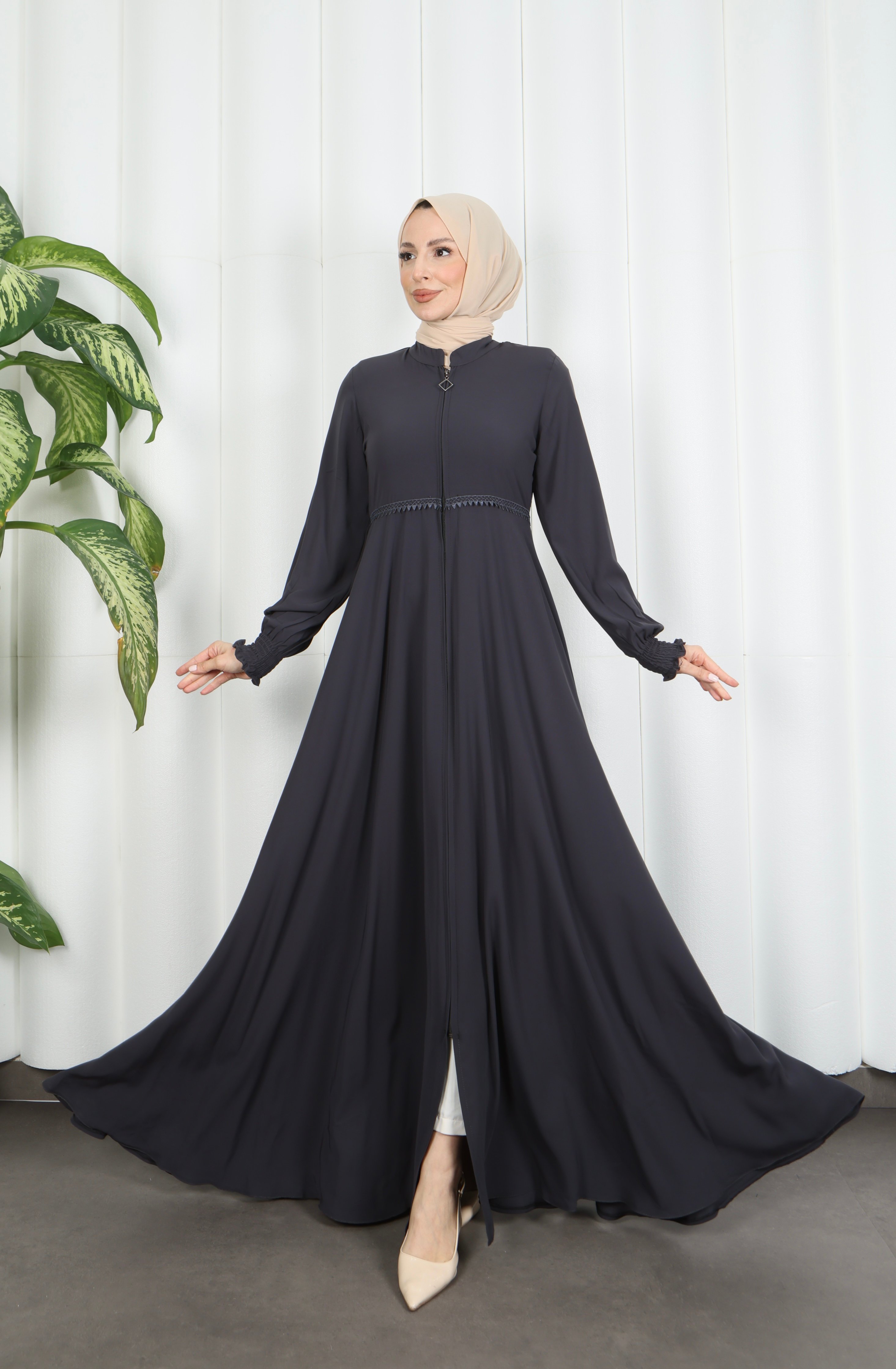  Beli Dantelli Mevlana Ferace Gri HNT7011