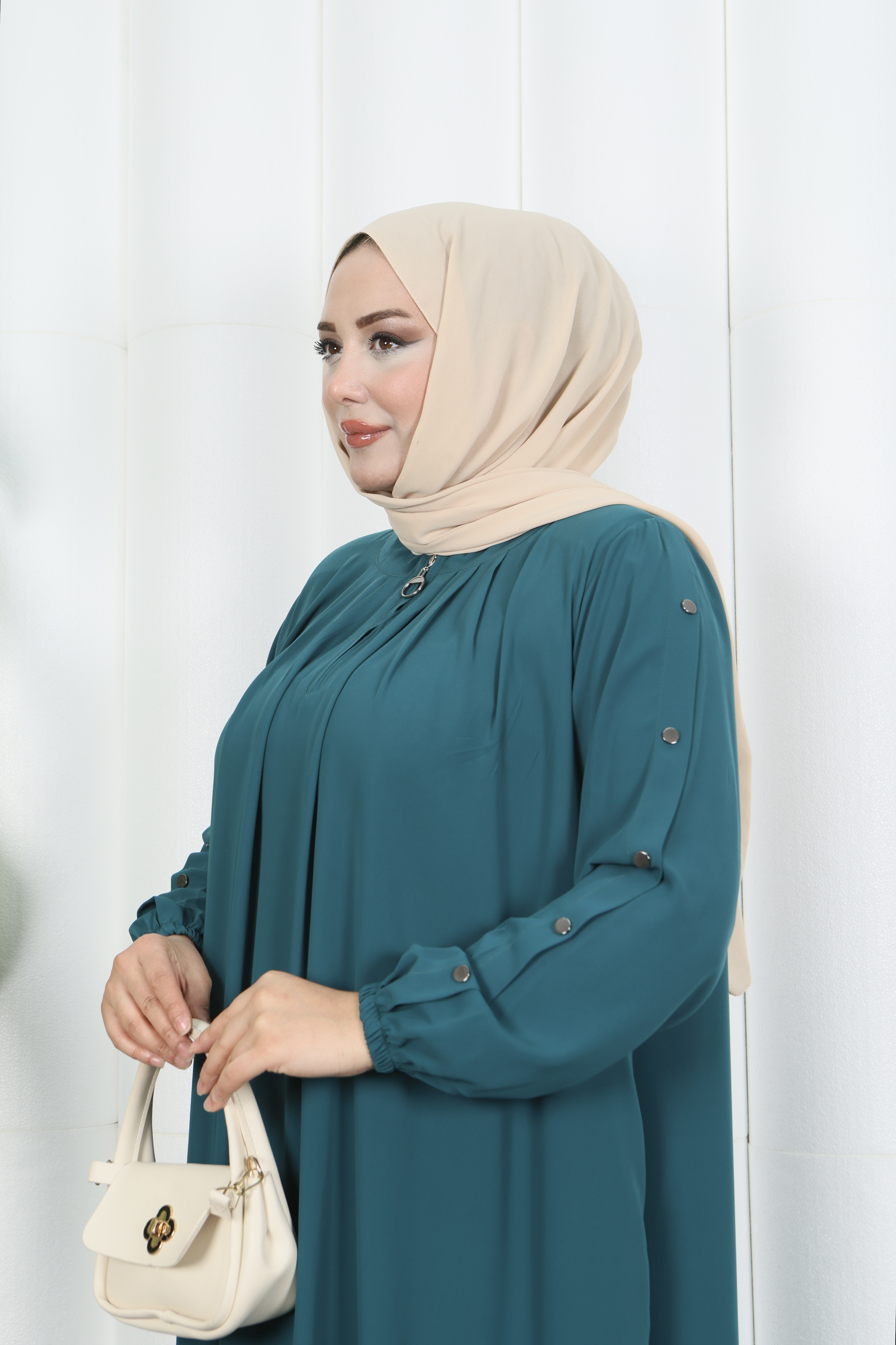 Yakadan Pileli Yarım Mevlana Ferace MİNT YEŞİLİ  HNT7063