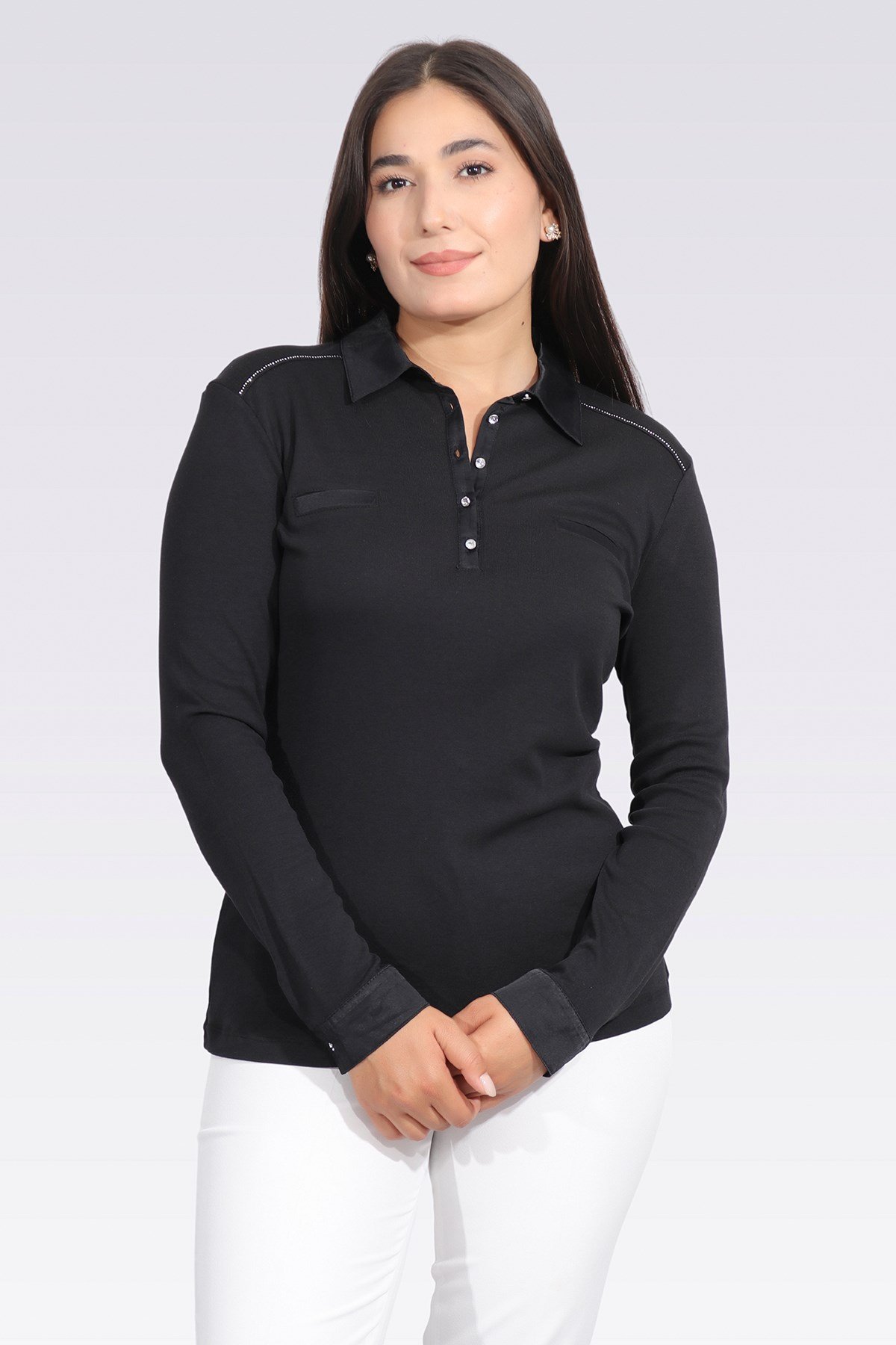 10664 SATEN GARNİLİ ŞIK ÖRME BLUZ