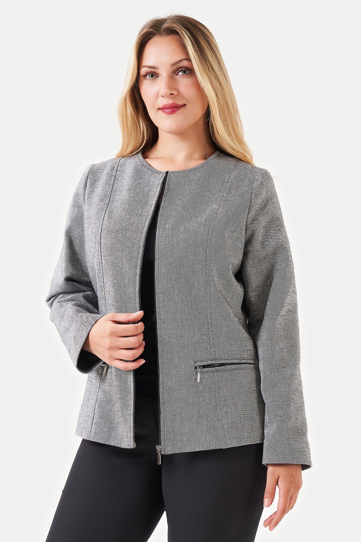 50190 SIFIR YAKA FERMUARLI CEKET