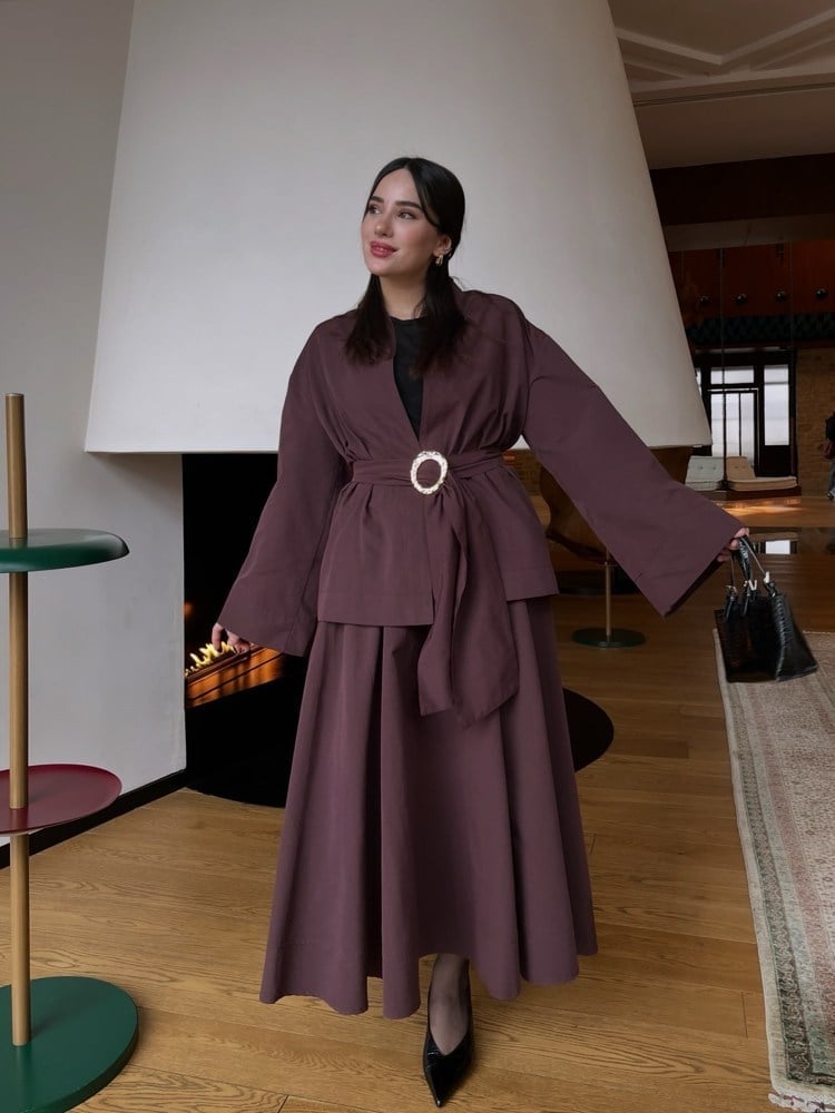 Lina Belted Kiloş Etek | Mürdüm