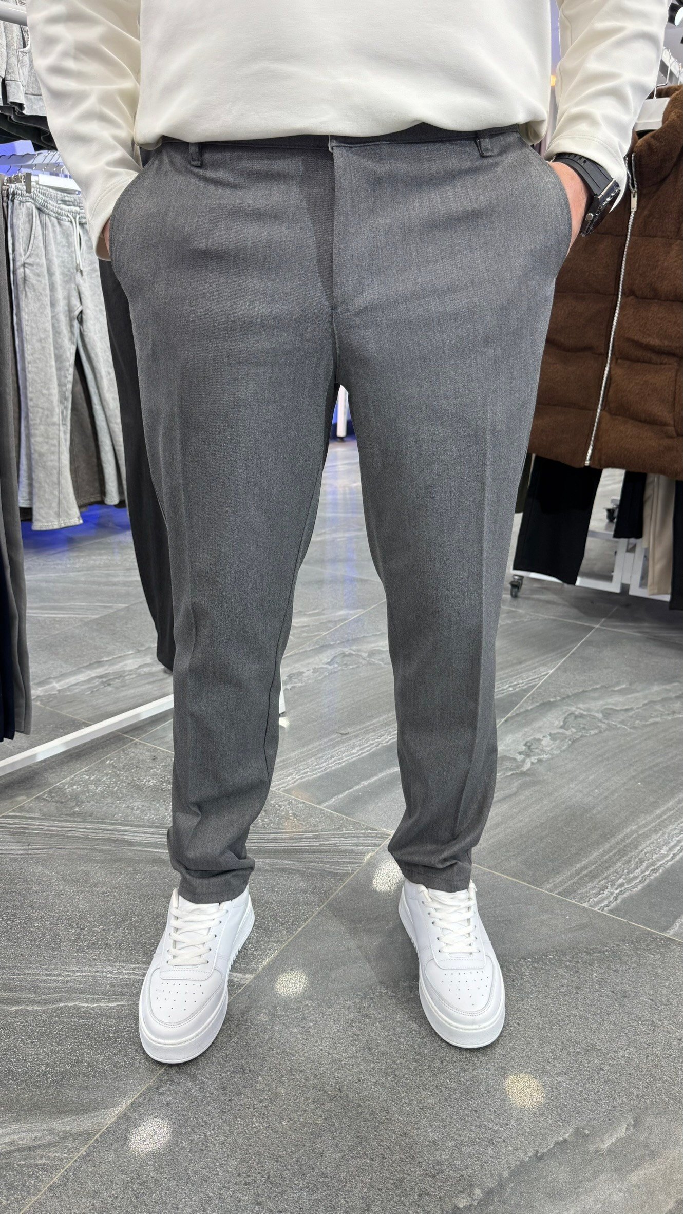 Regular Kışlık Kumaş Pantolon - Koyu gri