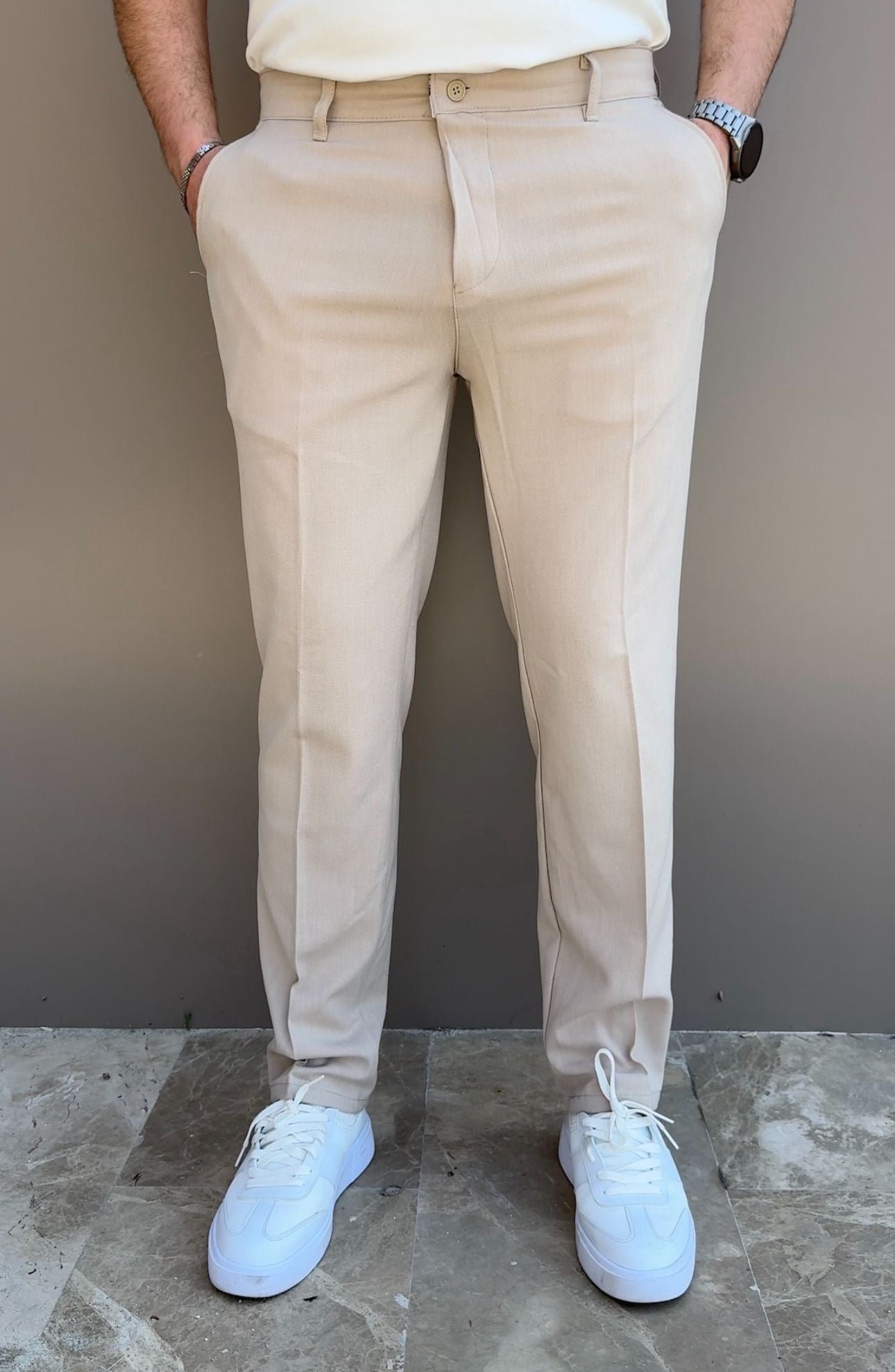 Regular Kumaş Pantolon - Krem
