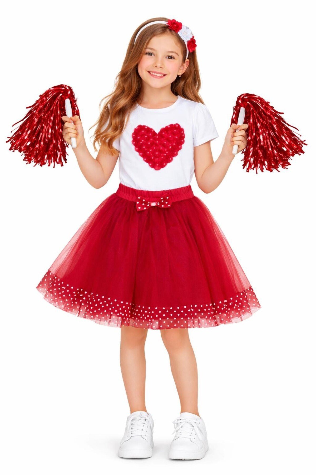 23 Nisan Gösteri Kıyafeti Kız Çocuk Etekli Tişört Takımı