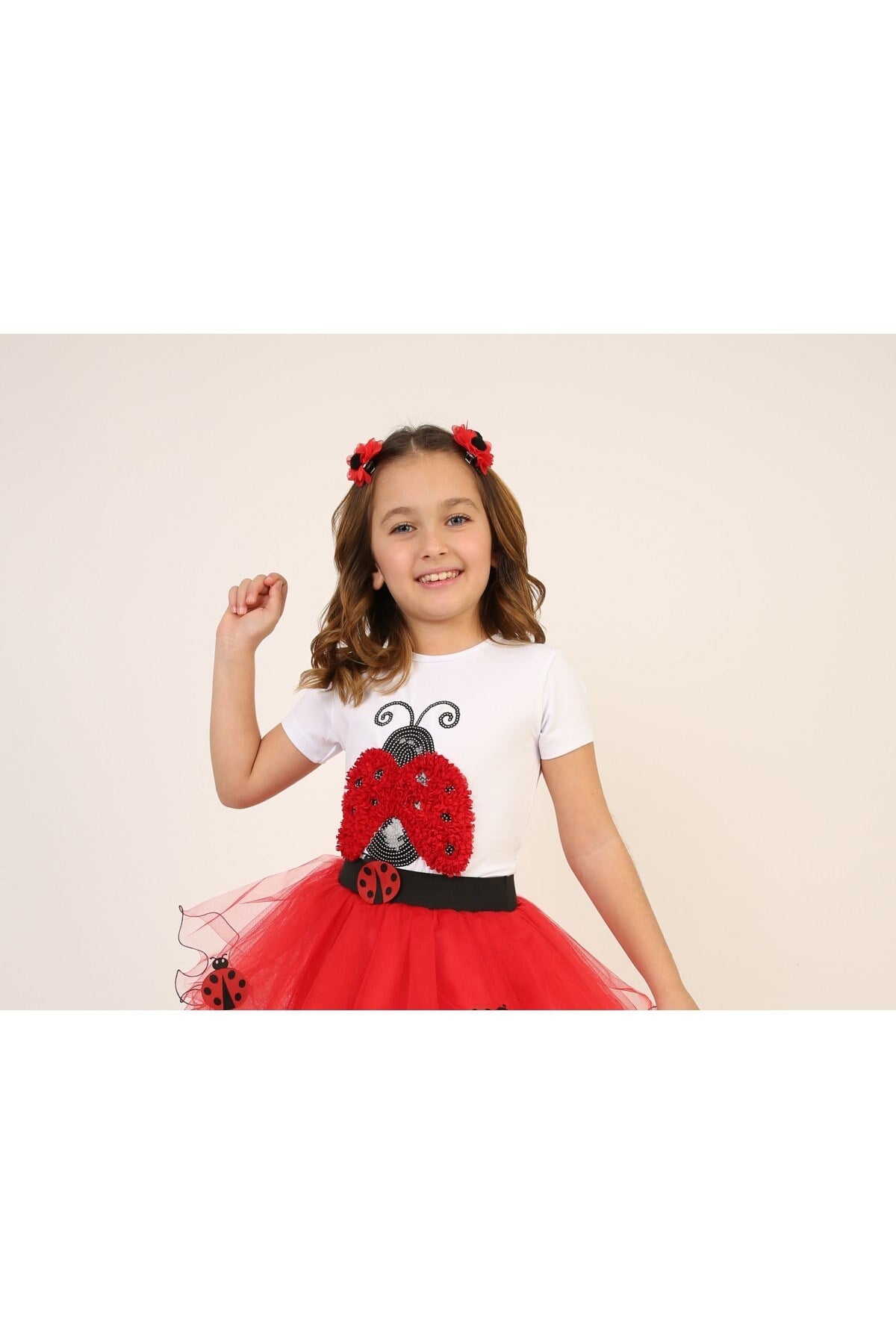 Kız Çocuk Uğur Böceği T-shirt 23 Nisan 29 Ekim 10 Kasım 19 Mayıs Gösteri Kıyafetleri