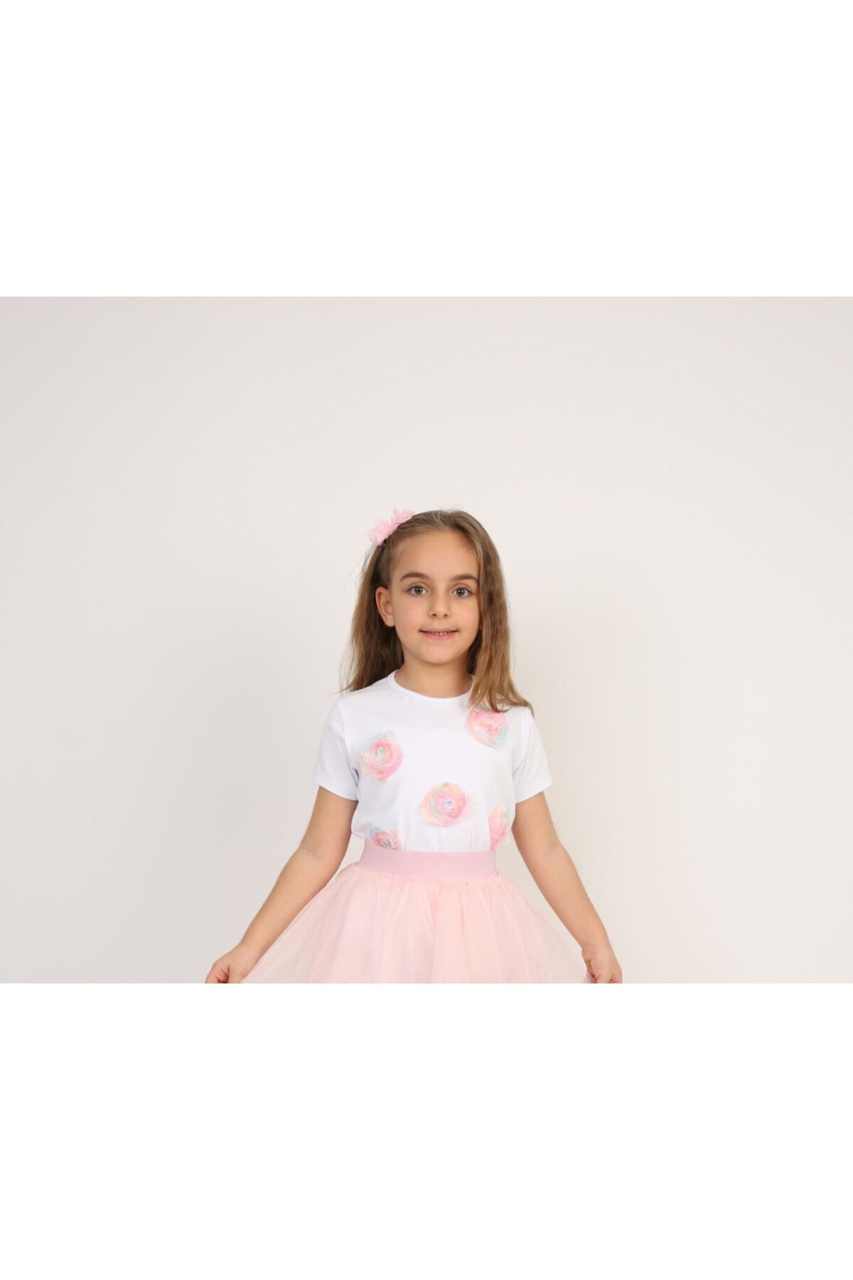 Pembe Desenli Kız Çocuk T-shirt 23 Nisan 29 Ekim 10 Kasım 19 Mayıs Gösteri Kıyafetleri