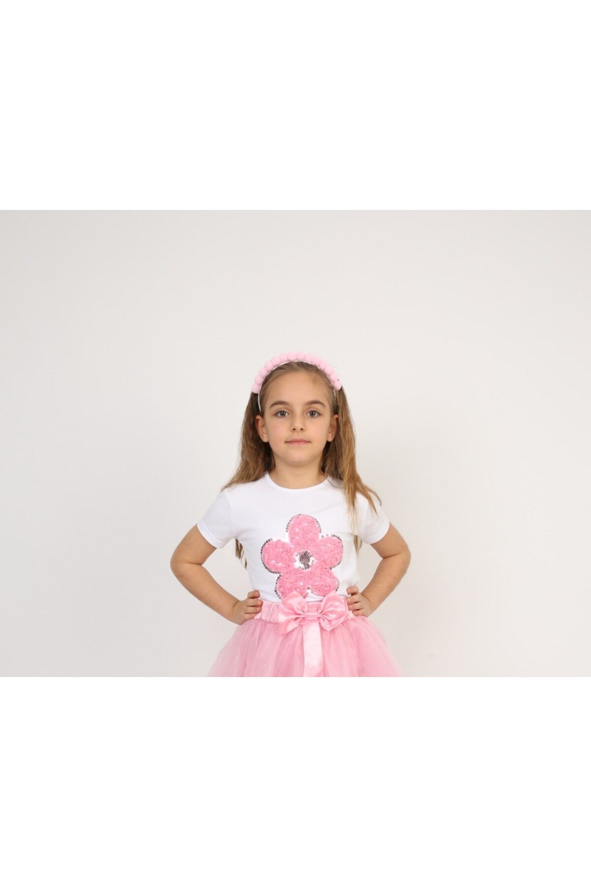 Pembe Papatya Kız Çocuk T-shirt 23 Nisan 29 Ekim 10 Kasım 19 Mayıs Gösteri Kıyafetleri
