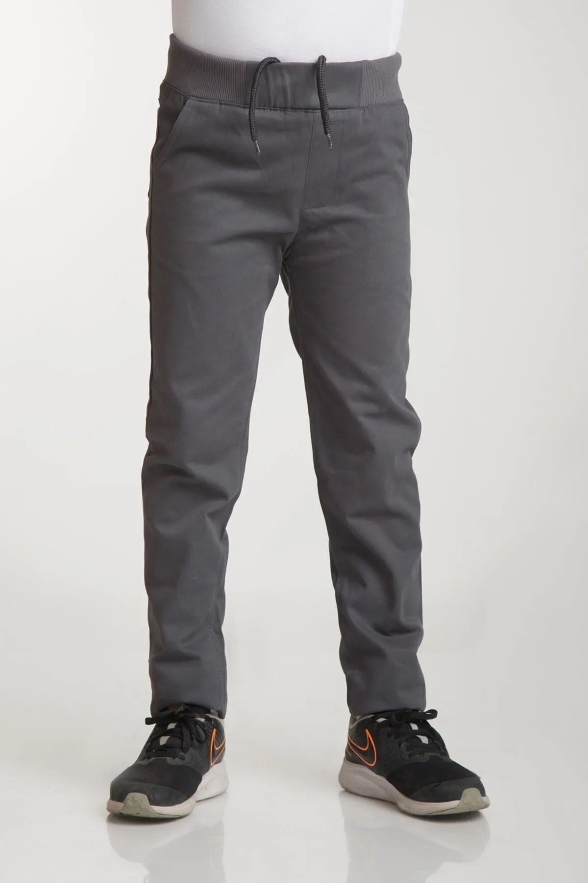 Unisex İlkokul ve Ortaokul 6-16 Yaş Okul Pantolonu Ribana Bel Canvas Öğrenci Okul GRİ Pantolonu