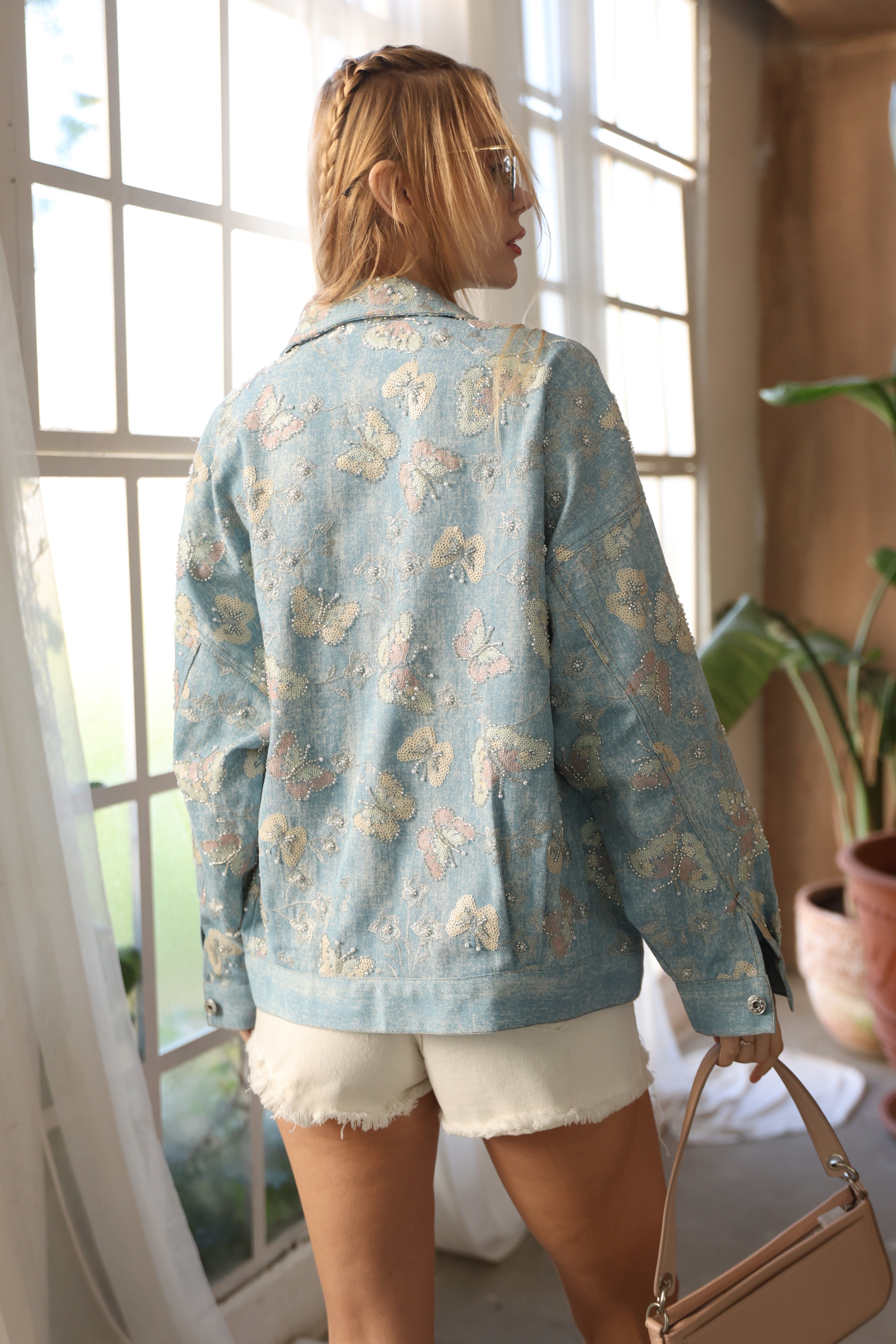 İthal Lillesol Denim İşlemeli Ceket