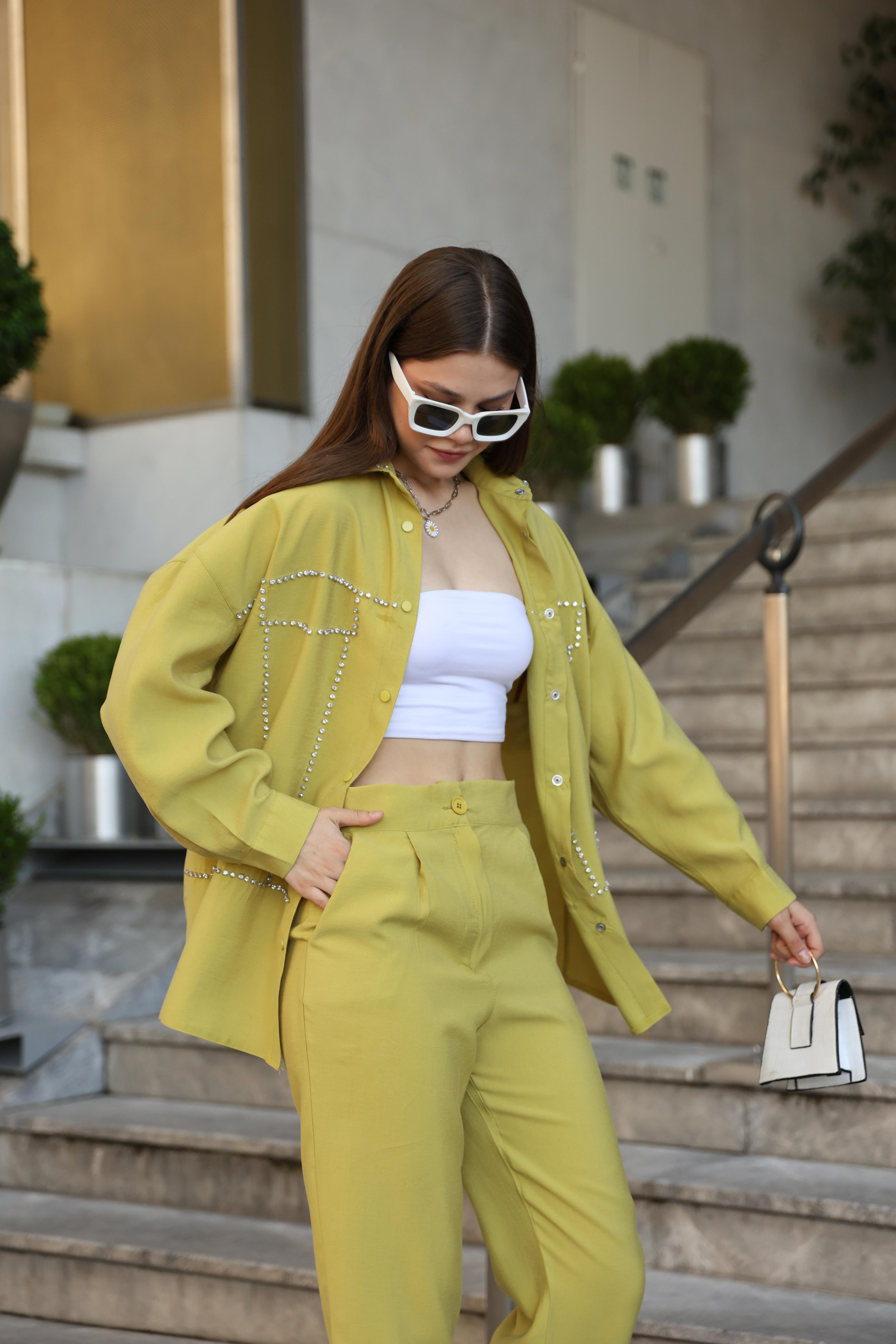 Taşlı Olivia Takım Yeşil
