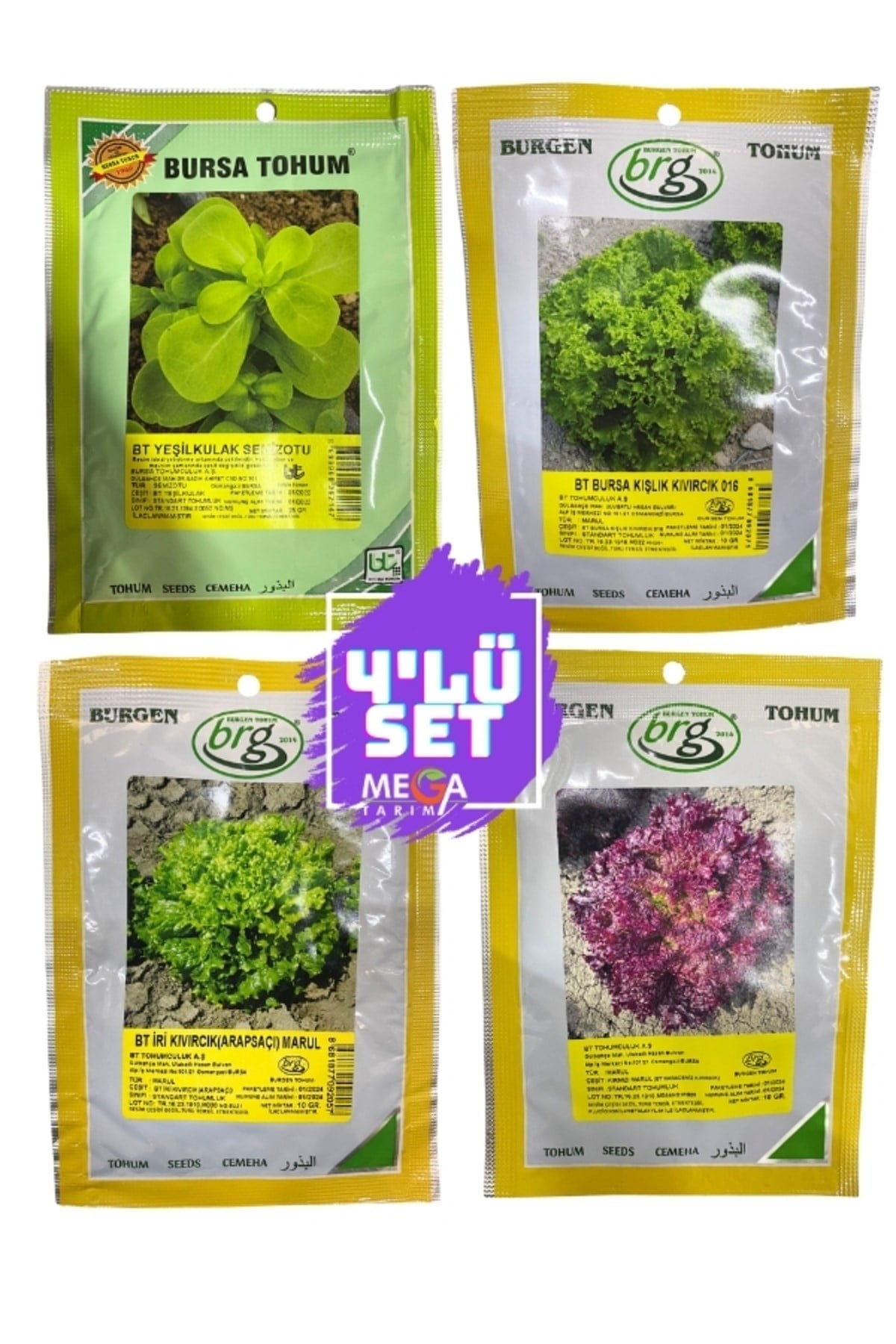 4'LÜ TOHUM SETİ ( SEMİZOTU-KIŞLIK KIVIRCIK-ARAPSAÇI MARUL -KIRMIZI MARUL ) 10 GR PAKETLER
