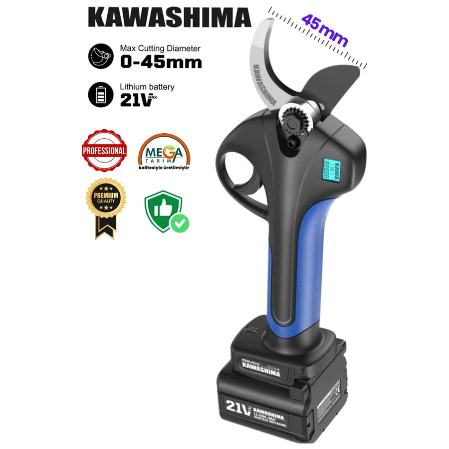 Kawashima 45MM Akülü Budama Makası  Japon Malı 21 Volt 4 Ah Çift Bataryalı Bel Taşımalı