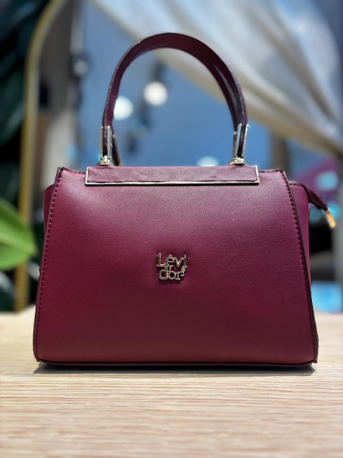 Bordo Metal Şerit Detaylı El Çantası