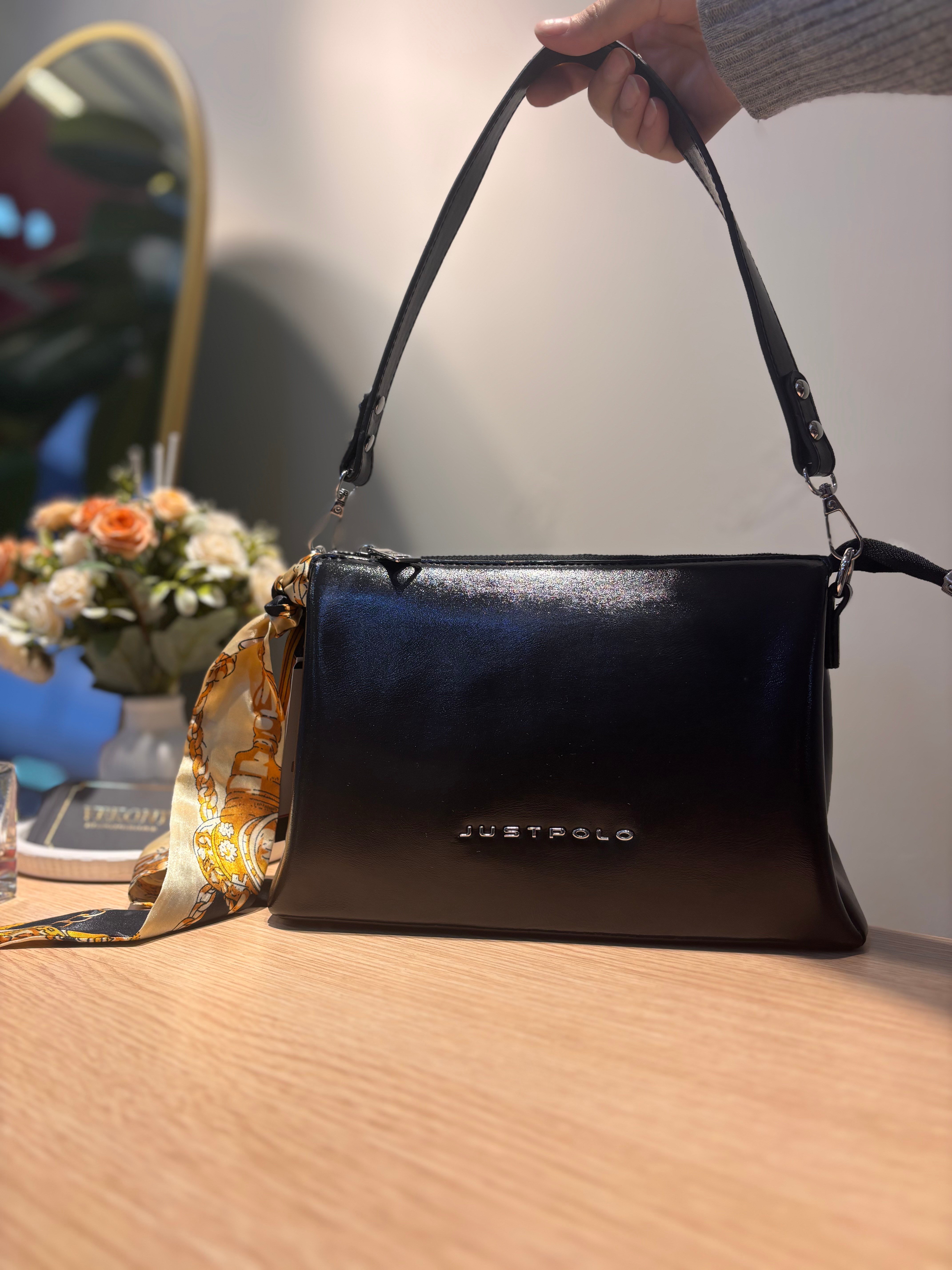 Just Polo Fular Detaylı Kadın Çanta Siyah