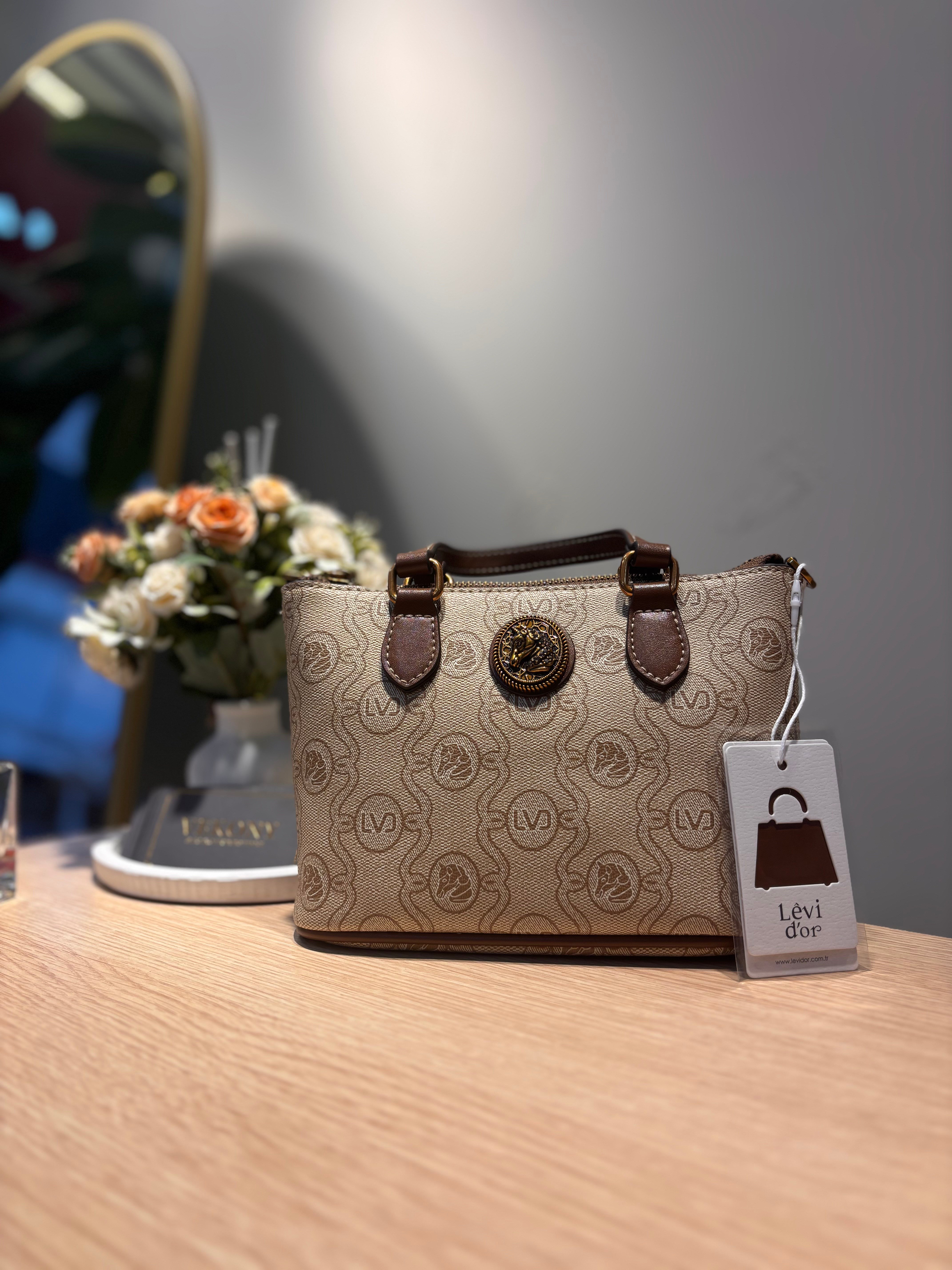 Levidor İkonik Monogram Desen Çanta Camel