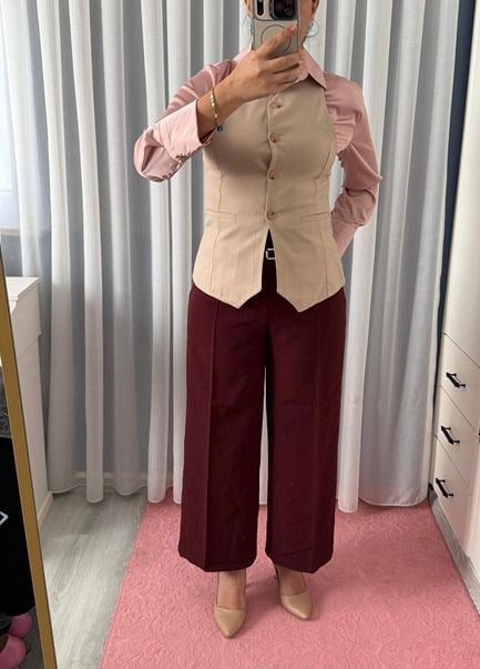 İNCE KEMERLİ YÜKSEK BEL PANTOLON BORDO