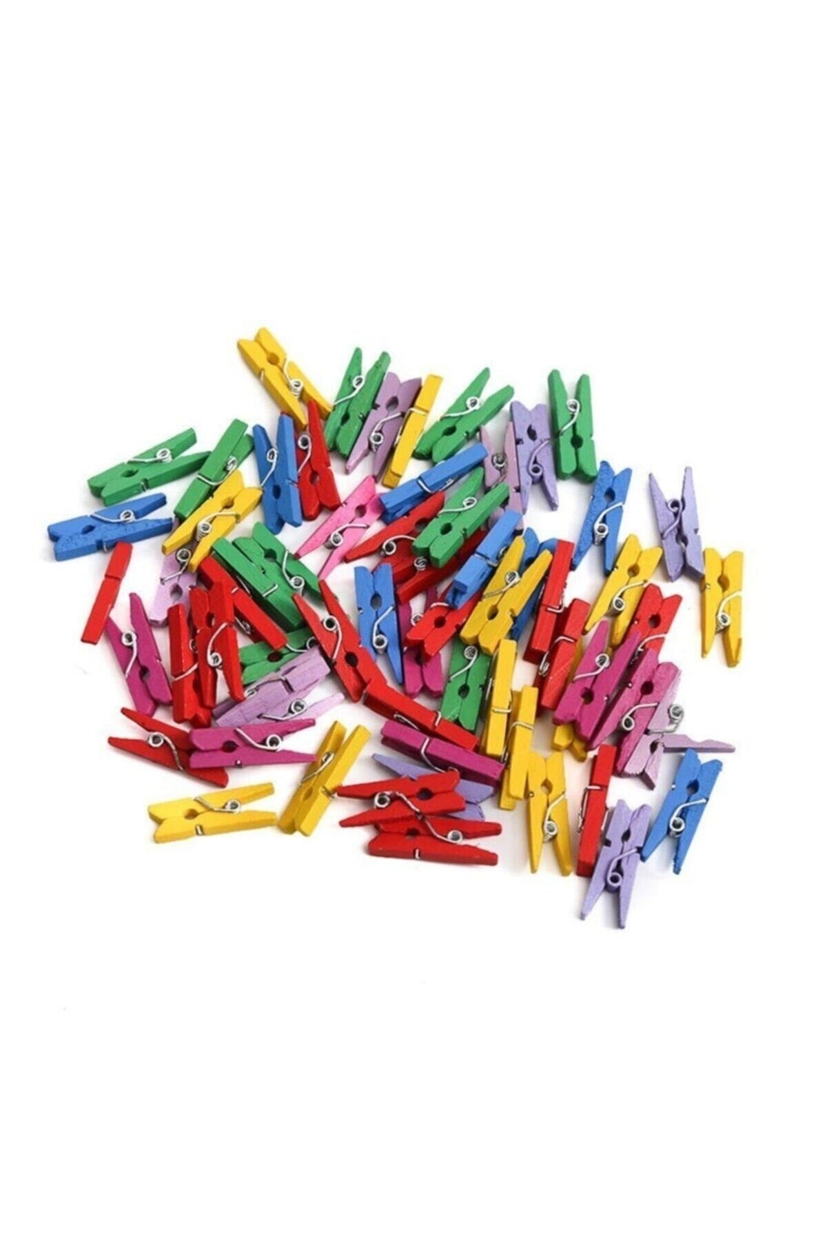 100 Adet Renkli Mini Ahşap Mandal 3 cm Fotoğraf Askısı Mandalı