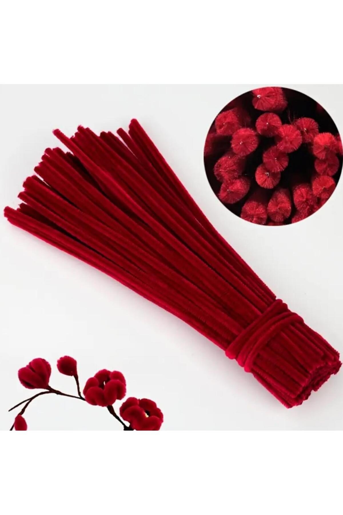 100lü Şönil, Eğitici Şönil, Tüylü Tel, Peluş Tel, kadife şönil, el işi malzemesi 30cm bordo
