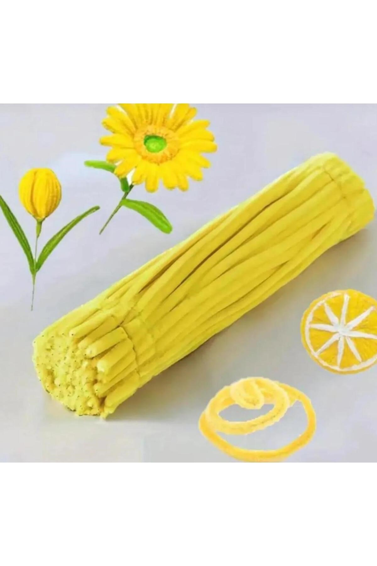 100lü Şönil, Eğitici Şönil, Tüylü Tel, Peluş Tel, kadife şönil, el işi malzemesi 30cm sarı