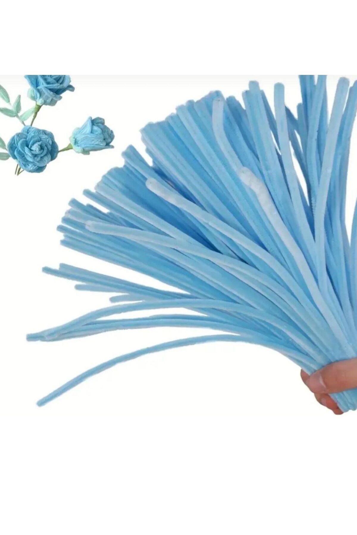 100lü Şönil, Eğitici Şönil, Tüylü Tel, Peluş Tel, kadife şönil, el işi malzemesi 30cm bebe mavisi