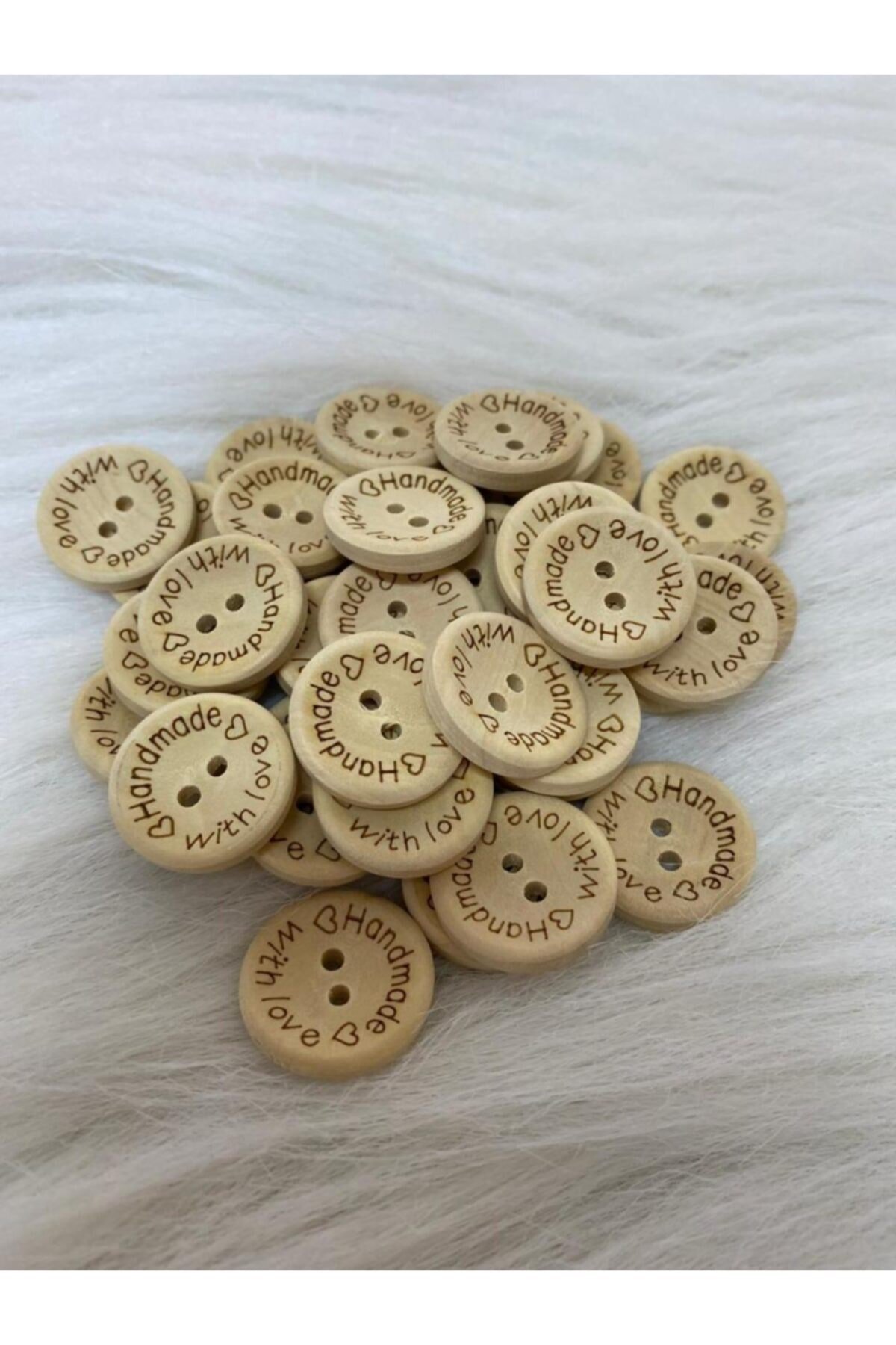 20 Adet Handmade Yazılı 20mm Yuvarlak Ahşap Düğme BYBX