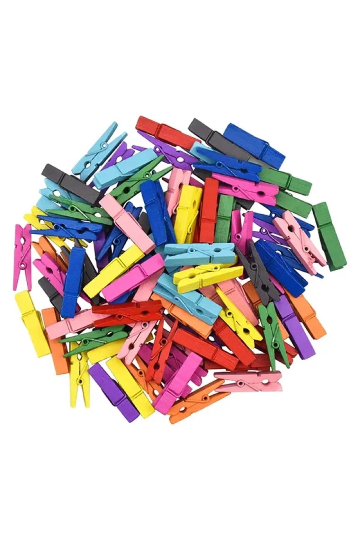 3.5 cm Renkli Ahşap Mini Dekoratif Mandal Seti - Karışık Renkler 100 Adet