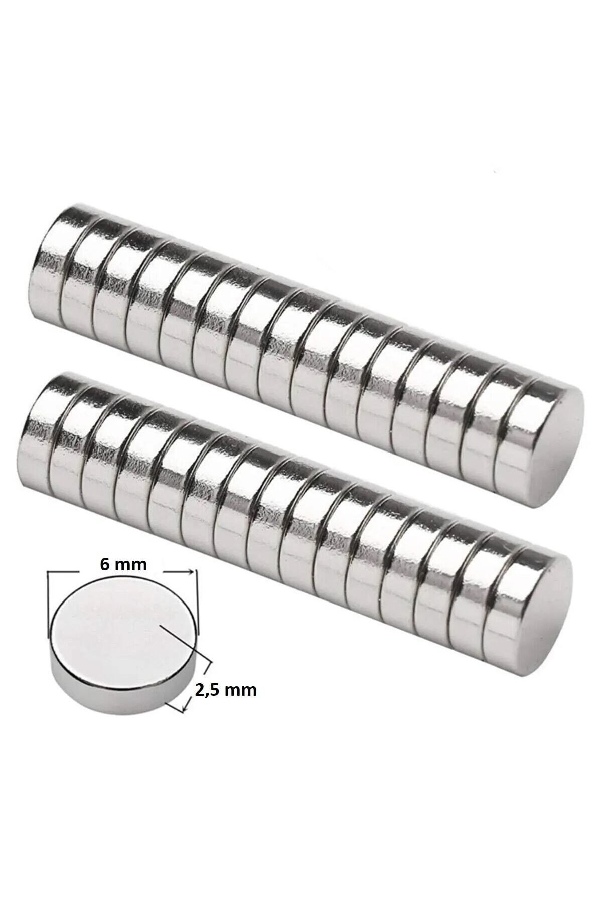 50 Adet Çap 6 Mm X Kalınlık 2,5 Mm Güçlü Neodyum Mıknatıs Magnet