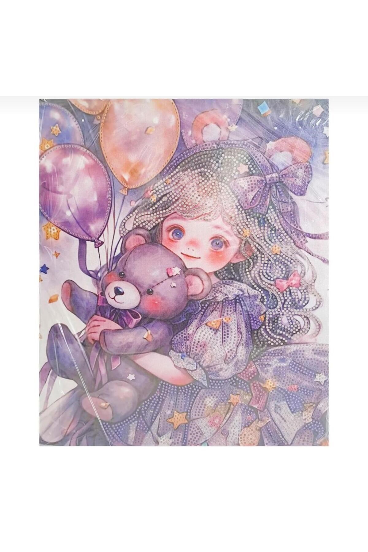 5D Elmas Taş İşleme Kiti 27x33 cm Ayıcıklı Kız Desen