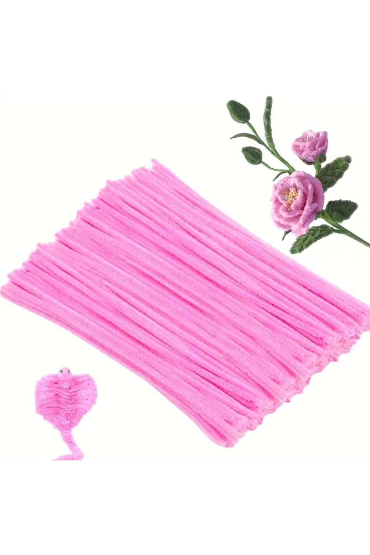 95li Pembe Renkli Şönil, Eğitici Şönil Seti, Tüylü Tel, Peluş Tel, kadife şönil, el işi malzemesi