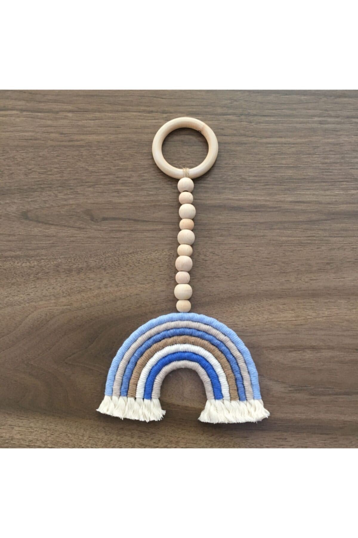 Ahşap Askılı Makrome Gökkuşağı Bohem Dekor Çocuk Bebek Odası Süsü 72mv