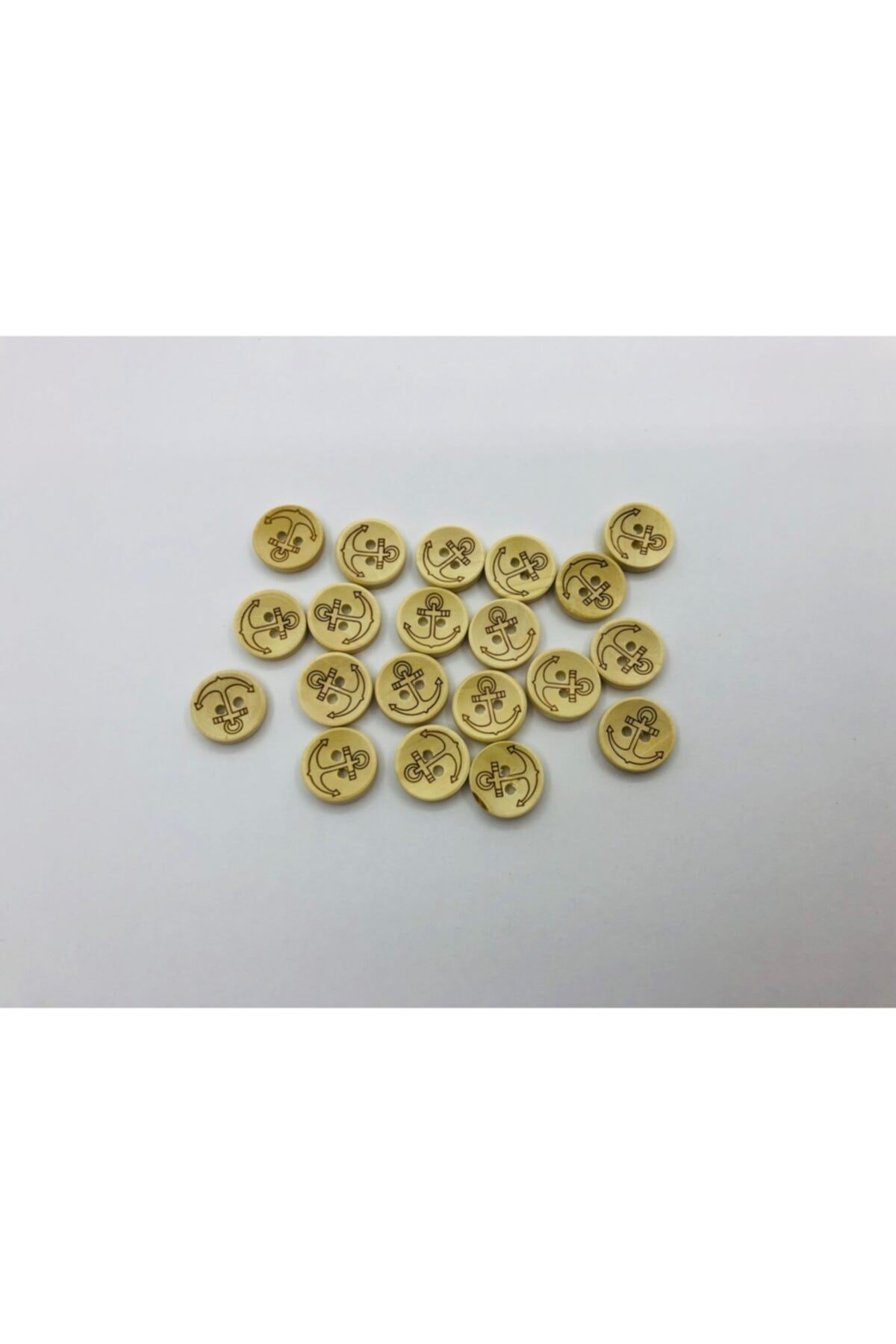Ahşap Çapa Çizimli Düğme 1.5 Cm 20 Adet