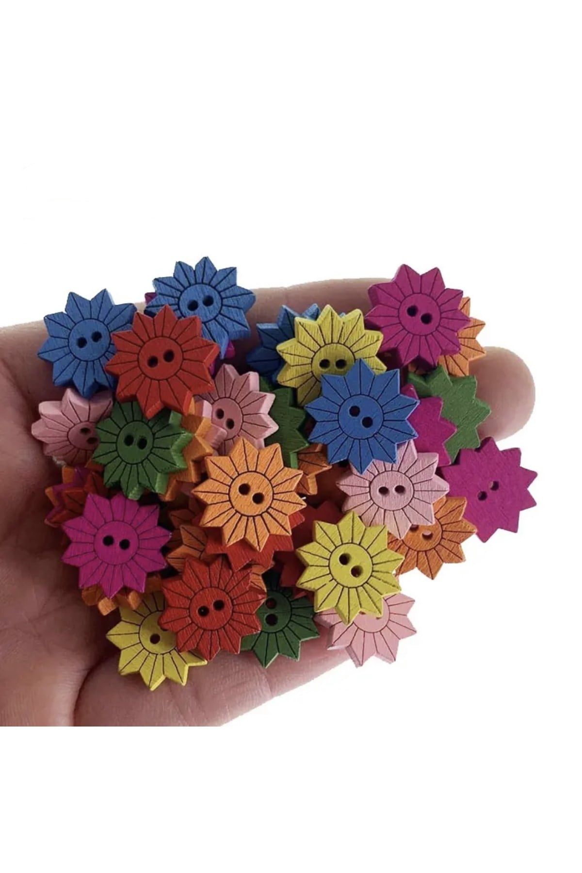 Ahşap Renkli ÇİÇEK (3) Düğme 50 Adet 15 mm