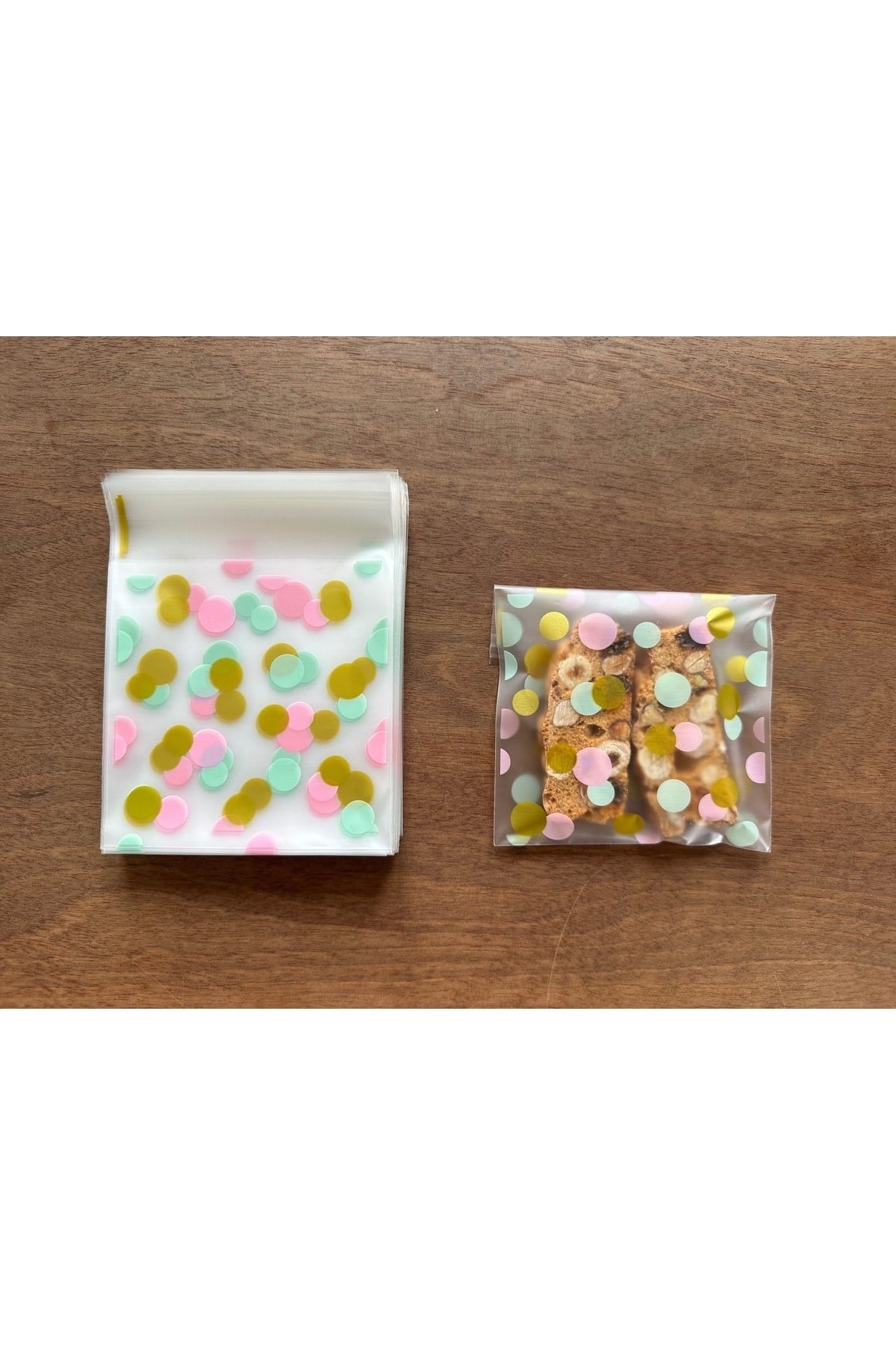 Bantlı Şeffaf Desenli Poşet Opp 10x10 Cm 95 Adet